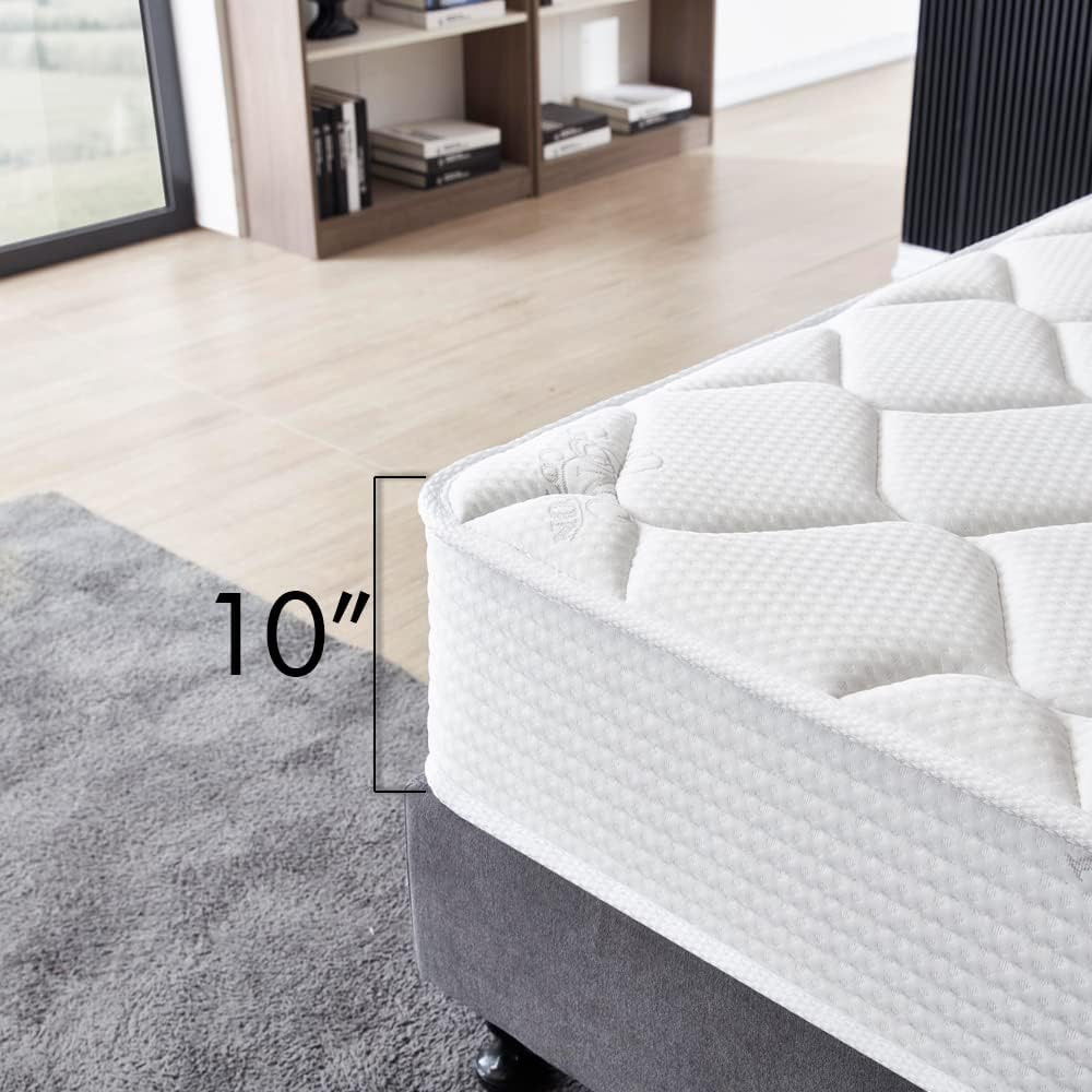 Twin Size Mattress – 10 Inch Cool Memory Foam & Spring Hybrid Mattress with Brea