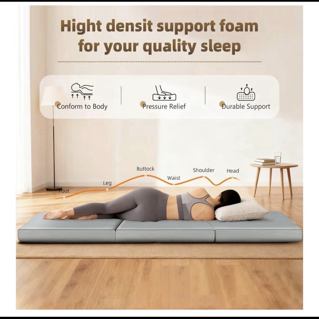 Memory Foam Trifold Mattress, Twin Portable Floor Bed 4 Inch, Foldable Mat