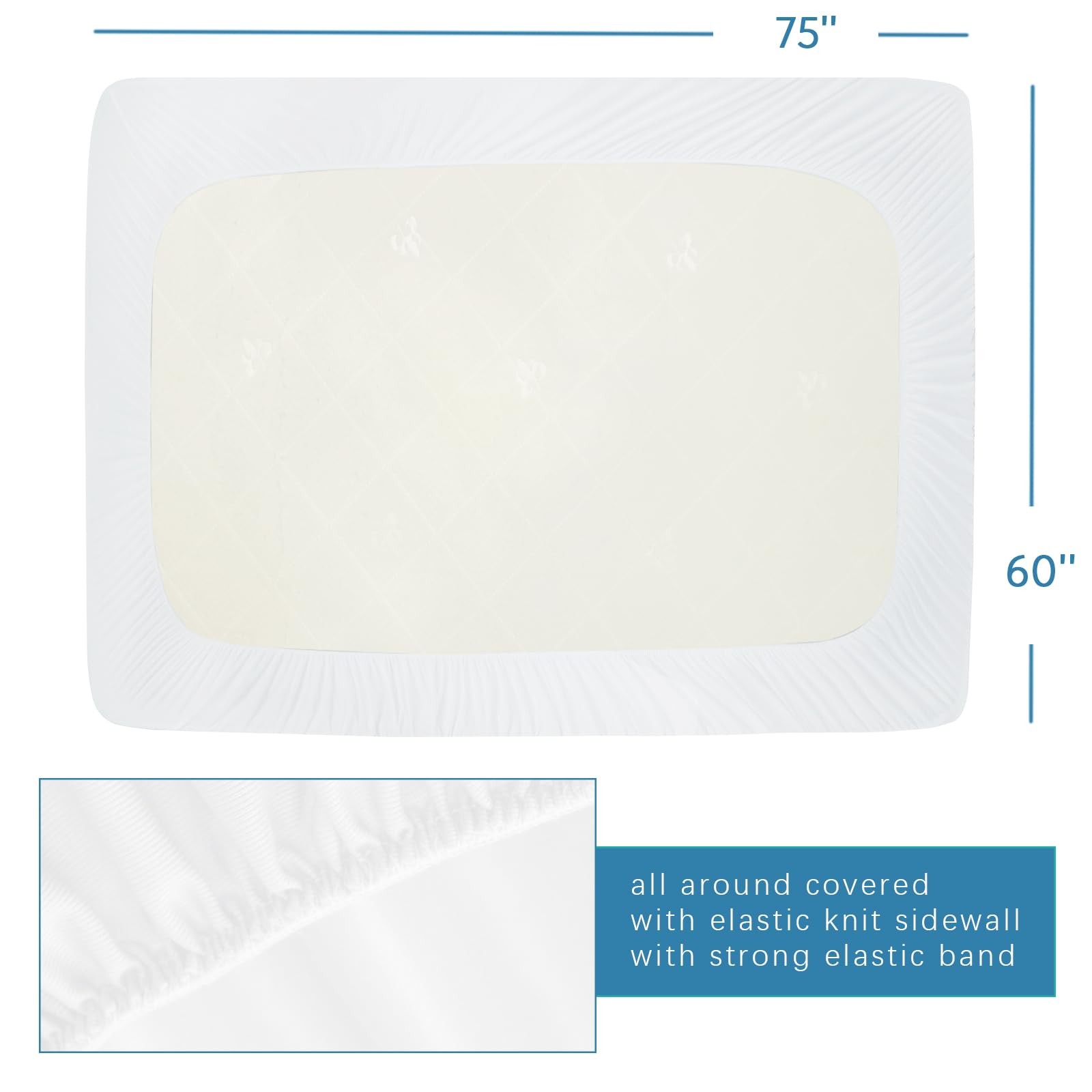 RV Short Queen Terry Mattress Protector Waterproof for Queen, White