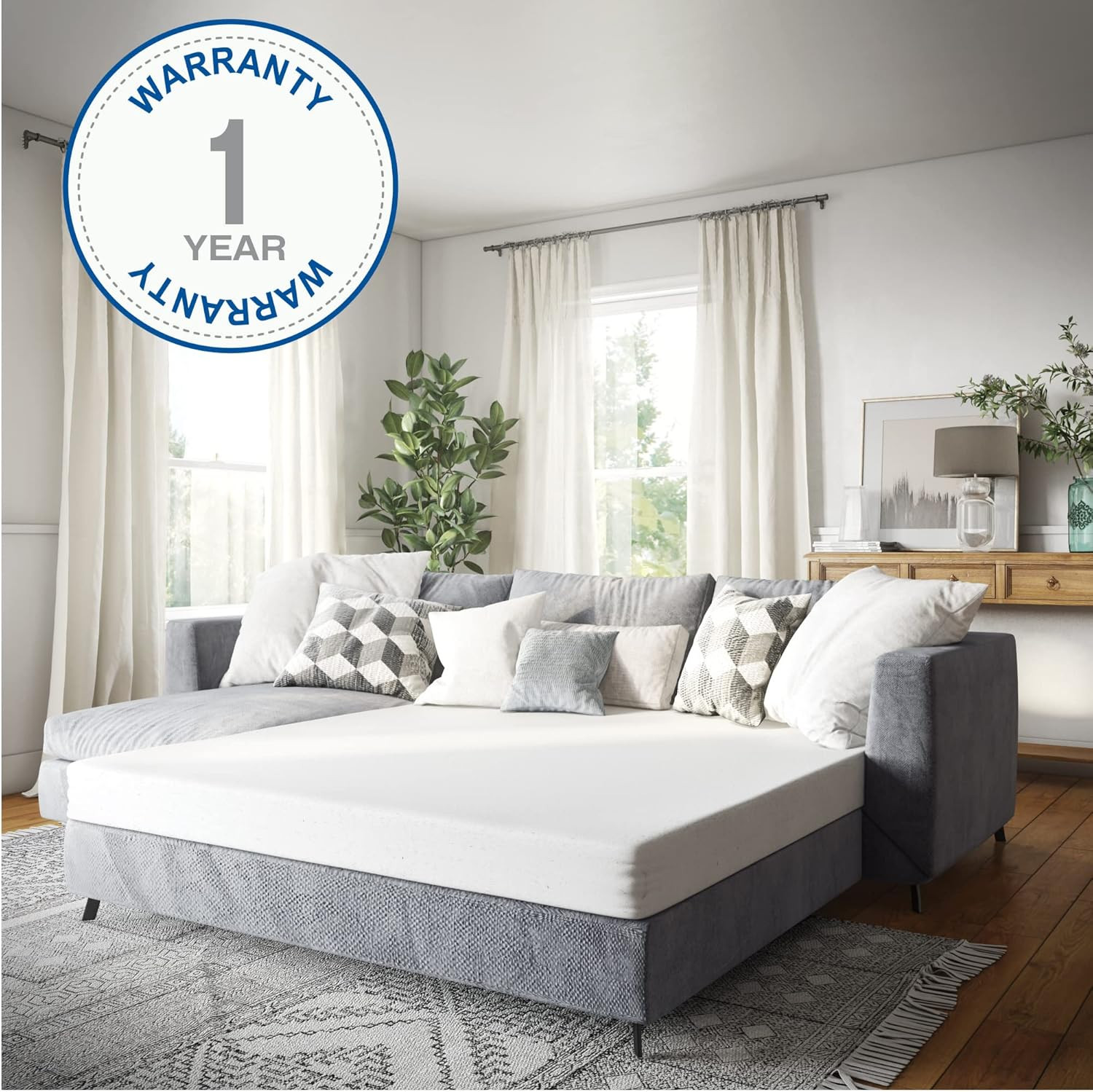 Queen Gel Memory Foam Sofa Bed Mattress Replacement – White
