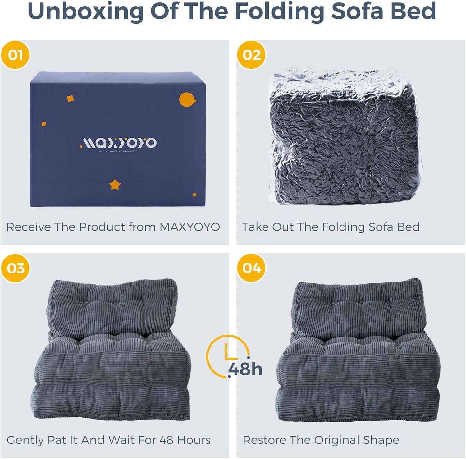MAXYOYO Folding Sofa Bed, Convertible Sleeper Chair with Single, Dark Grey