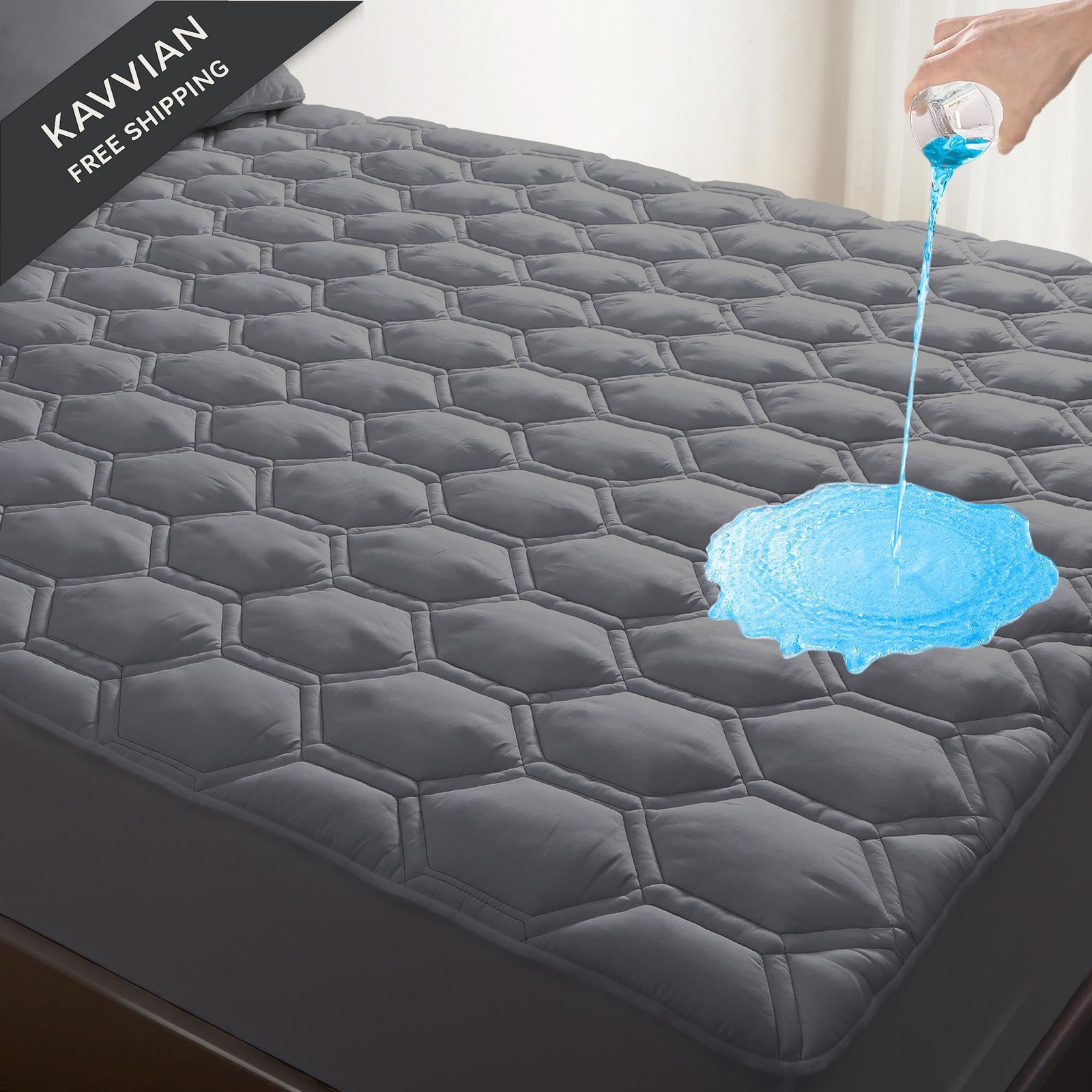 KUTUU Waterproof Mattress Pad Queen Size, Breathable Queen, Gray