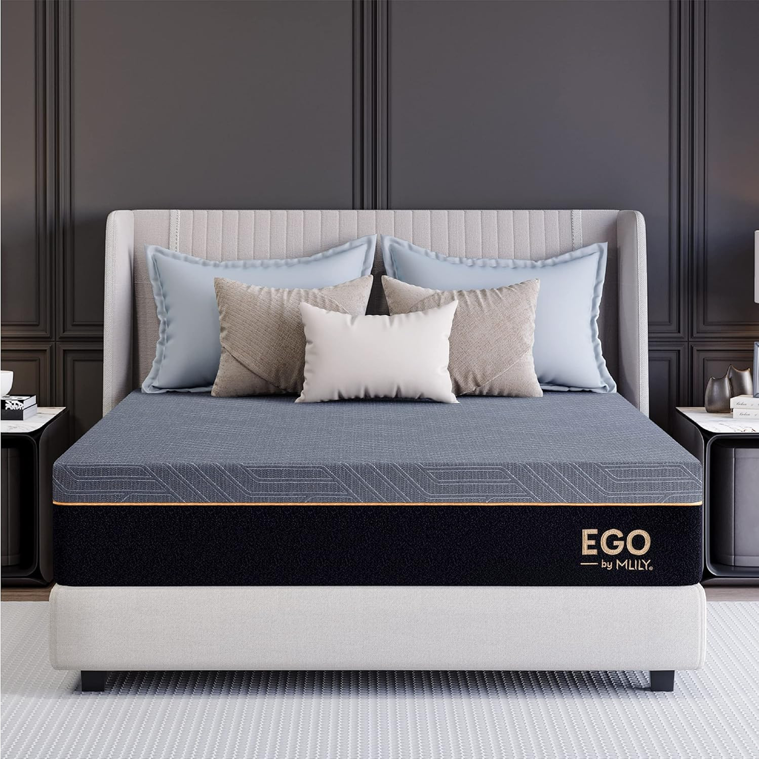 EGO Copper Queen 12″ Memory Foam Mattress, Gel-Infused, Medium Plush, Dark Gray