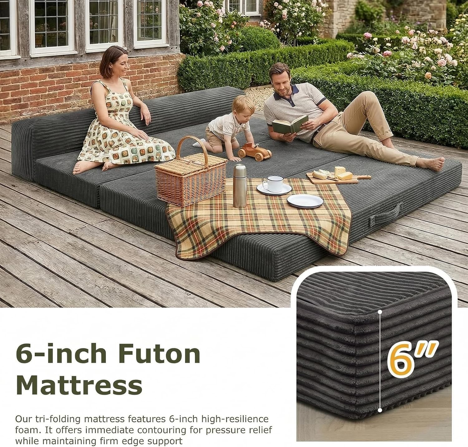 6 inch Tri-Folding Mattr Full Size, Convertible Sofa Bed Foldable