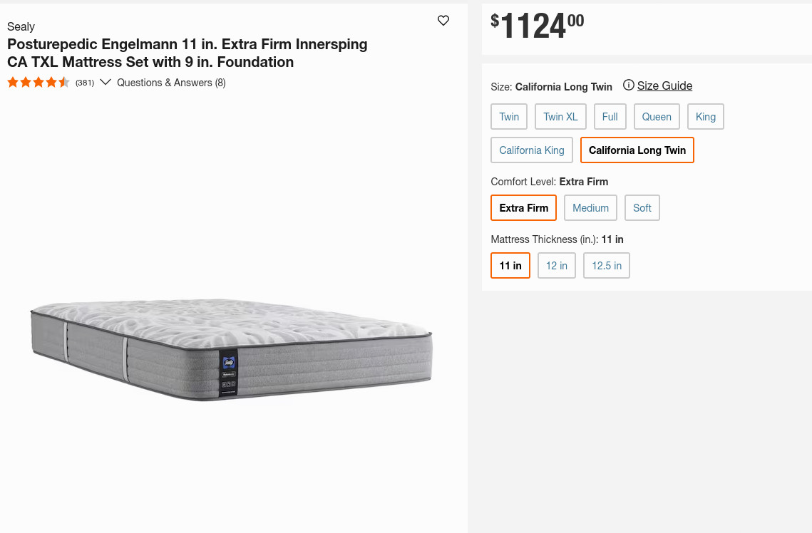 NEW Sealy Posturepedic 11″ Innerspring Memory Foam Cal Twin XL Firm + Foundation