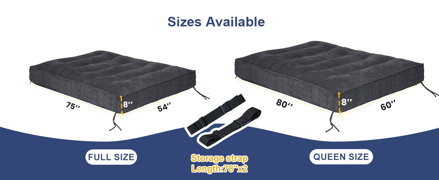 8 Inch Futon Mattr Full Size, Futon Floor Sofa Bed Foldable with Soft