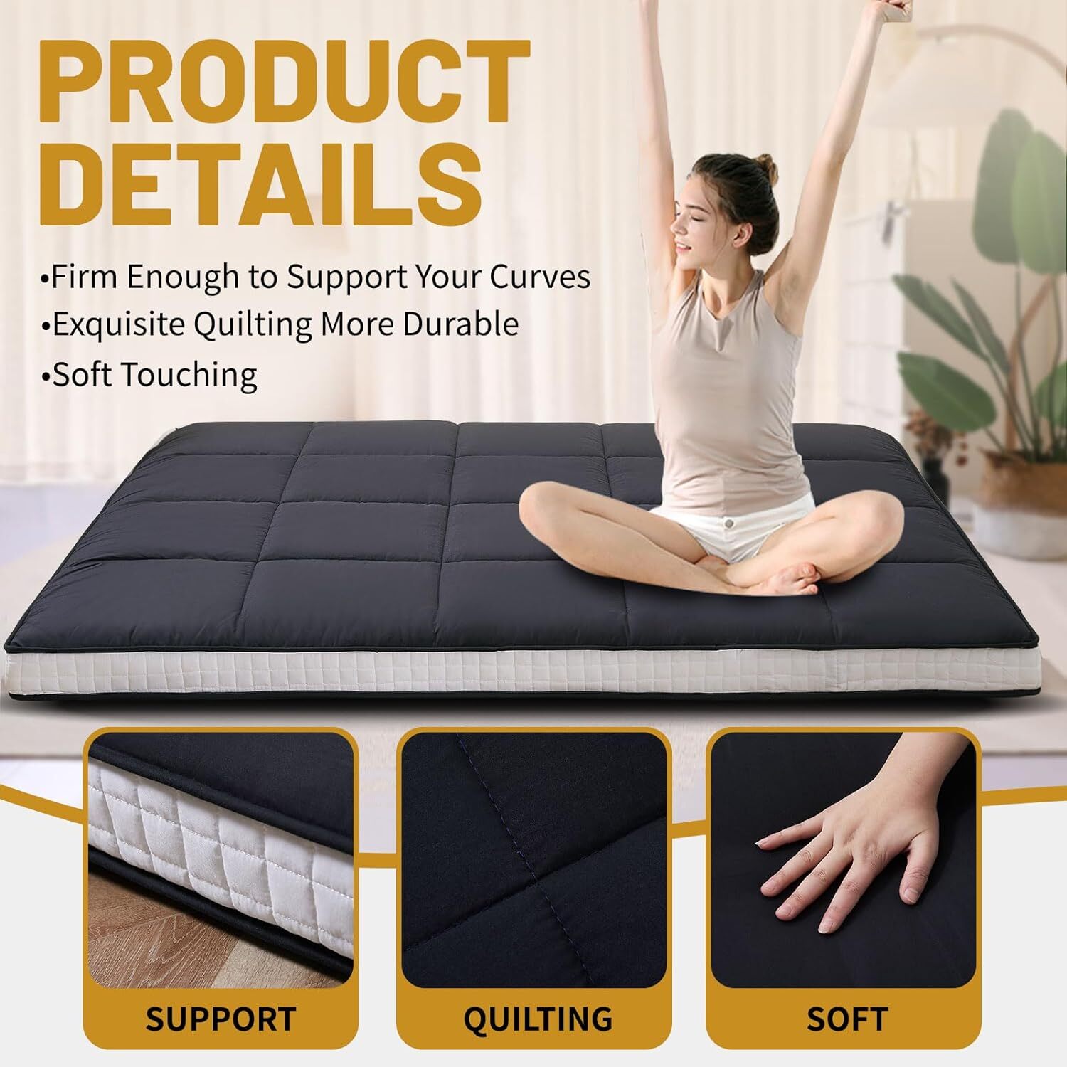 NAIZEA 5 in Extra Thick Futon Floor Mattress, Japanese Folding Roll Up Mattress