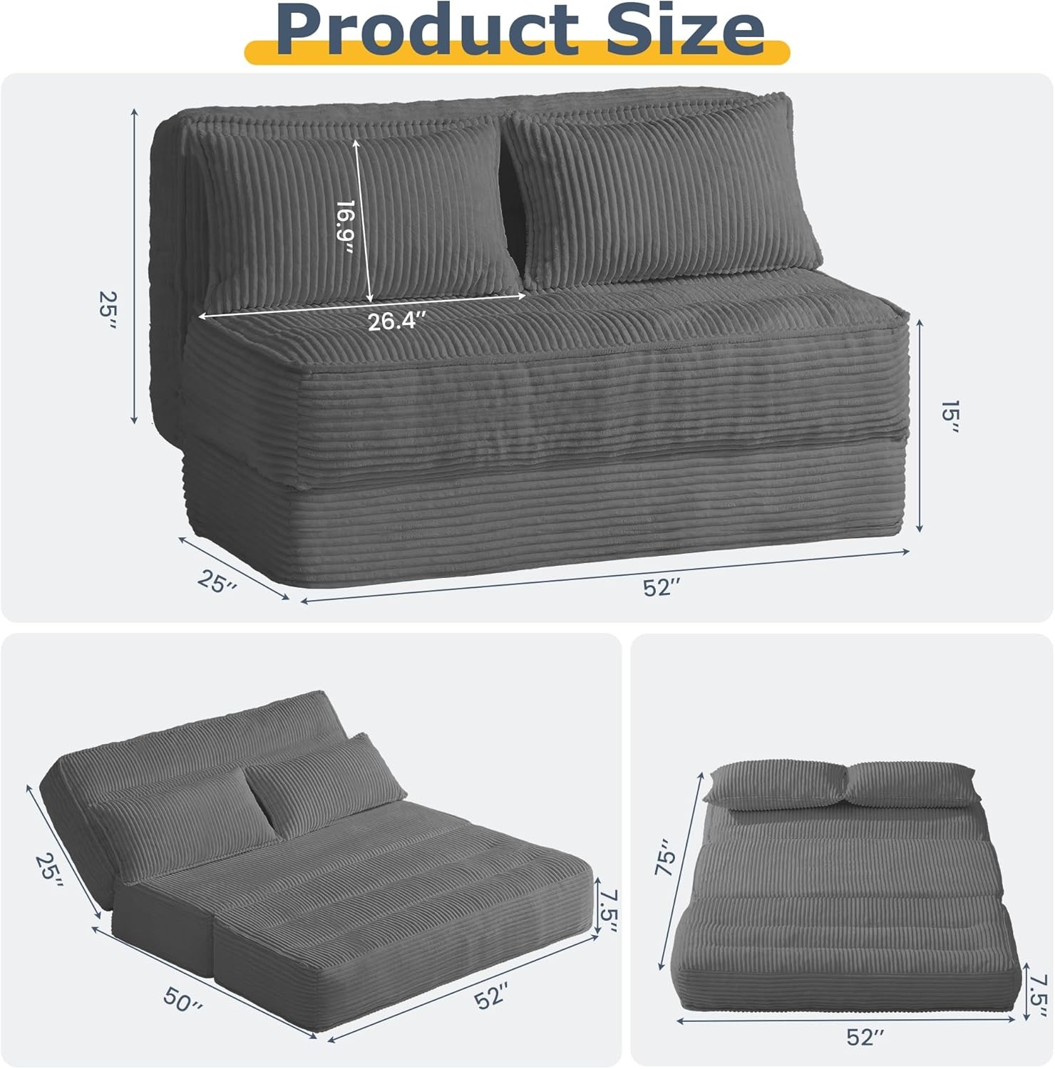 Convertible Folding Sofa Bed with Fixed Fre,Bonel Couch Loveseat