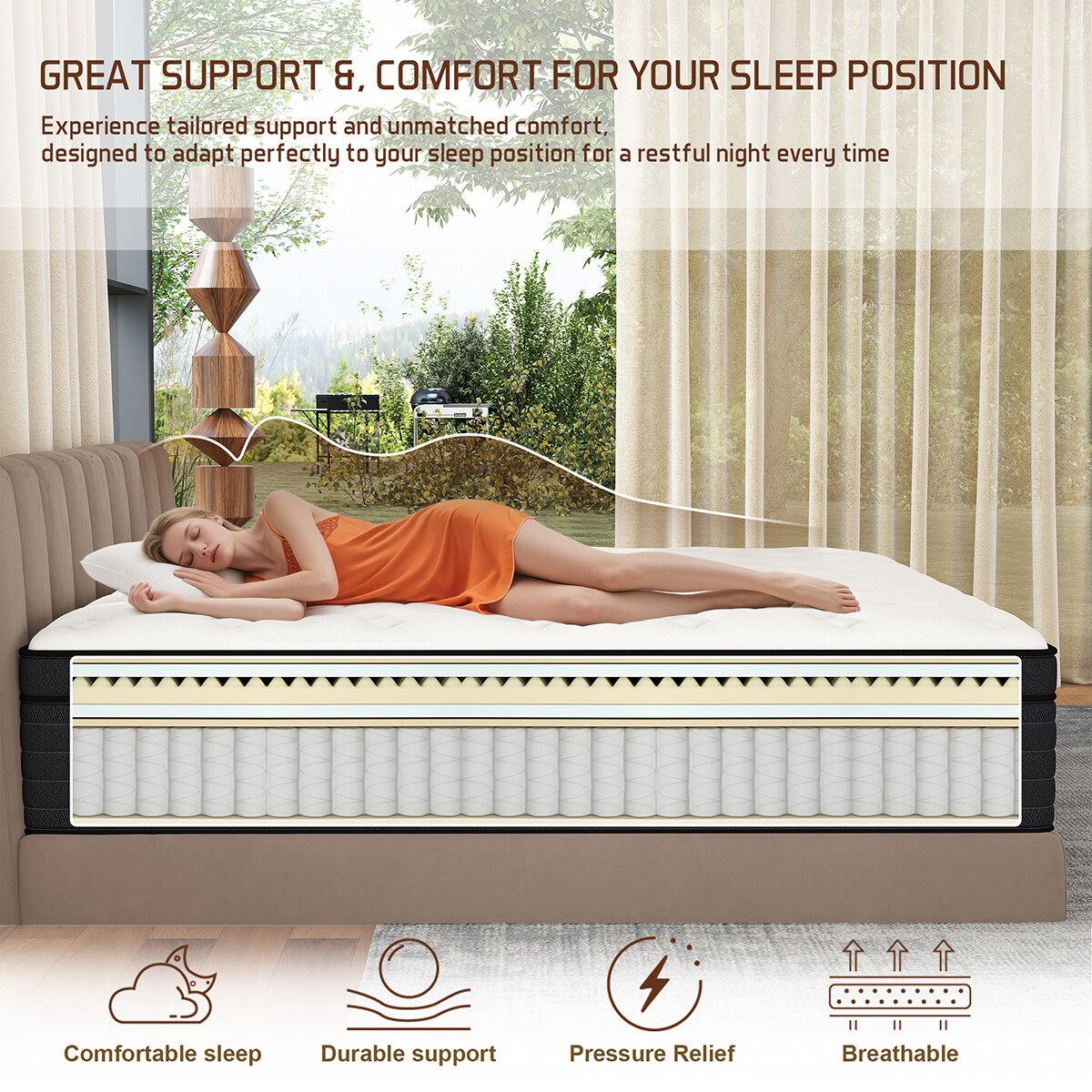 14/12/10 Inch Twin Full Queen King Mattress Memory Foam Spring Hybrid In A Box