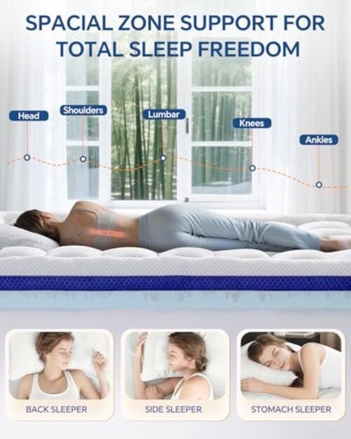 Mattress Topper Dual Layer 4 Inch Memory Foam Mattress Queen White-blue