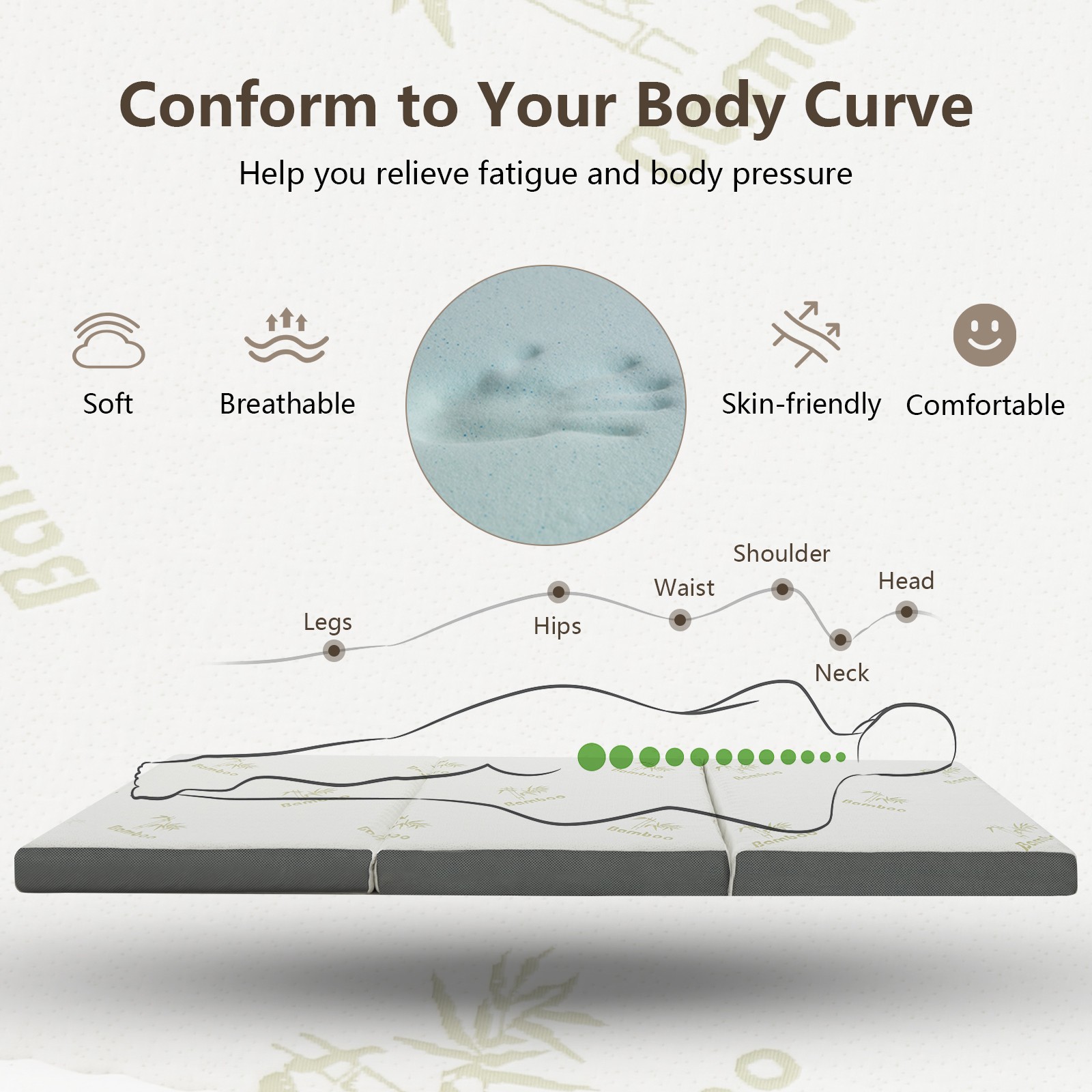 Portable FULL 3″ Tri-fold Memory Foam Floor Mattress Topper w/ Carrying Bag