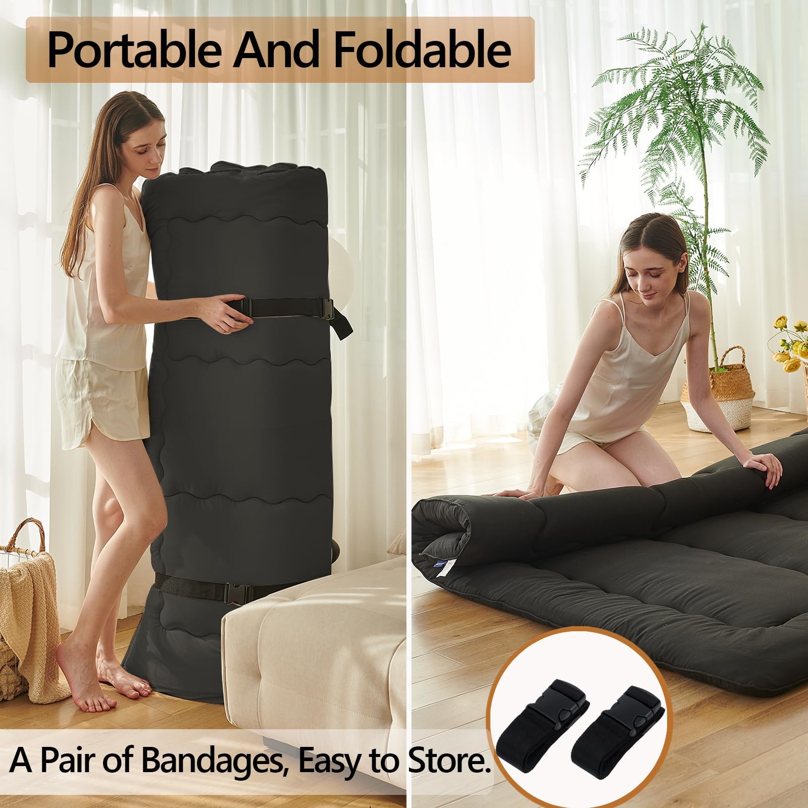 Twin Size Japanese Futon Mattress Foldable Topper Mattress for Floor Tatami F…