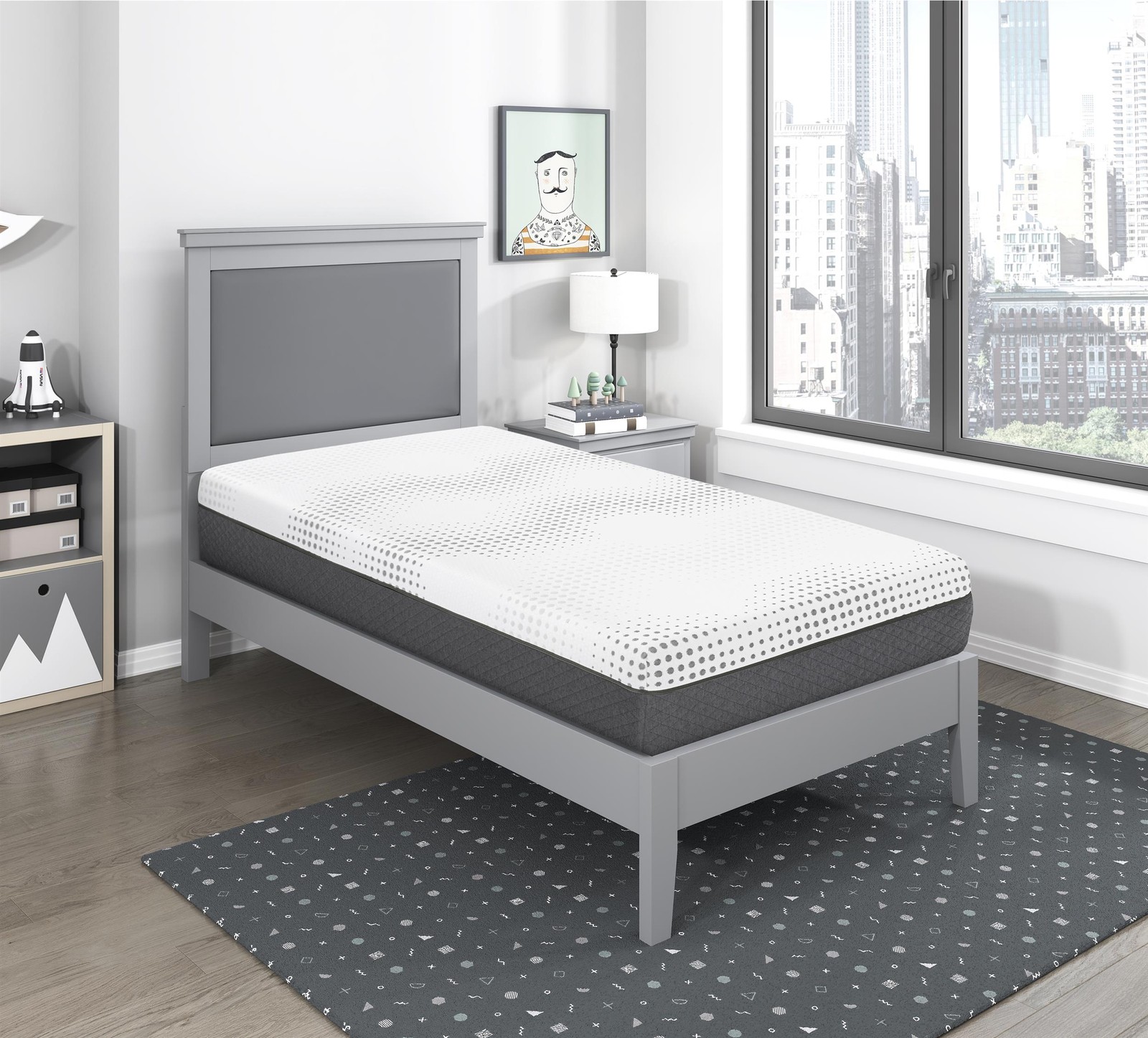 Lexicon Findlay Fabric 12″ Twin Grn Tea Gel-Infused Mry Foam Hybrid Matt (White)