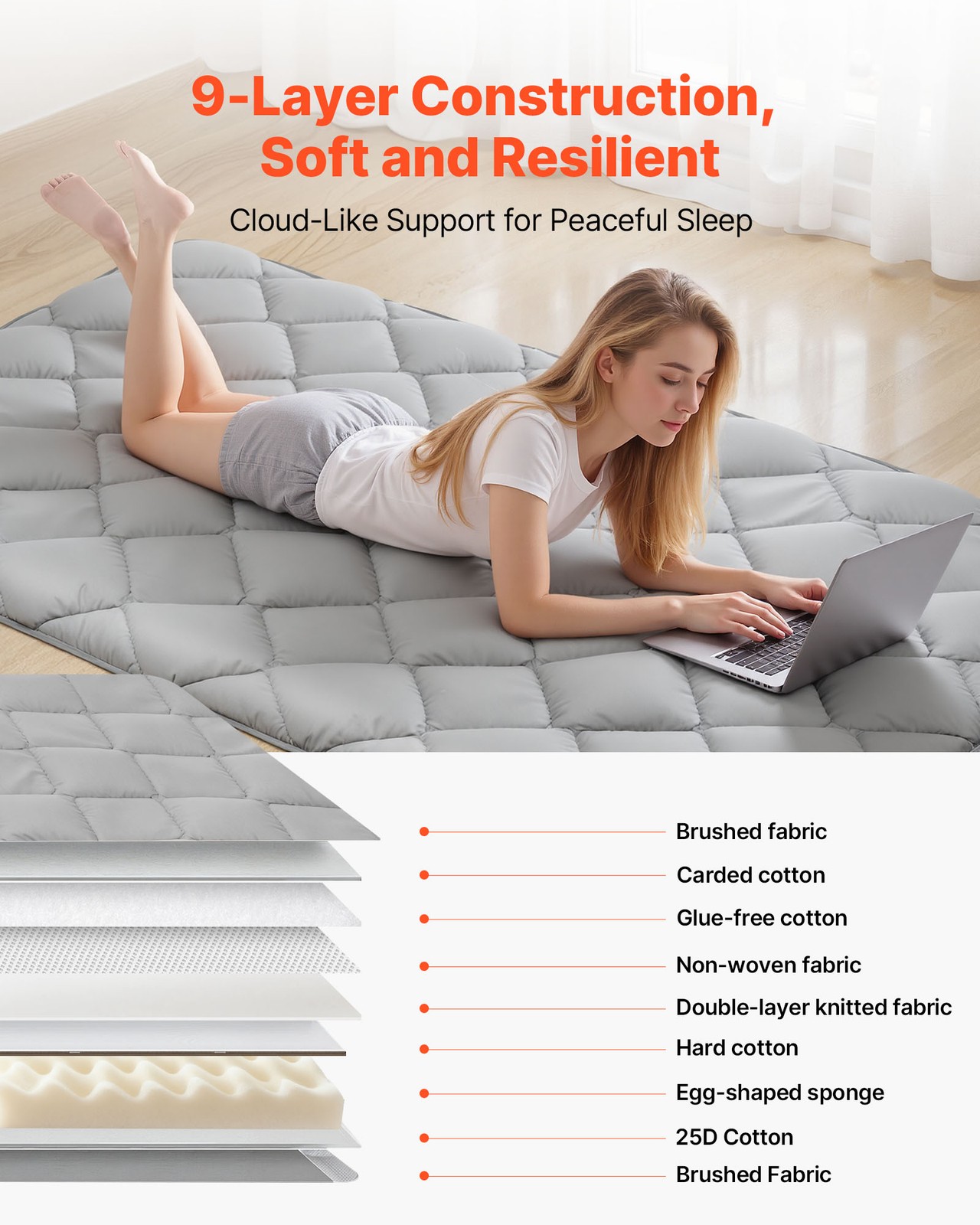 VEVOR Japanese Tatami Mat Twin Foldable Futon Mattress with Storage Bag Gray