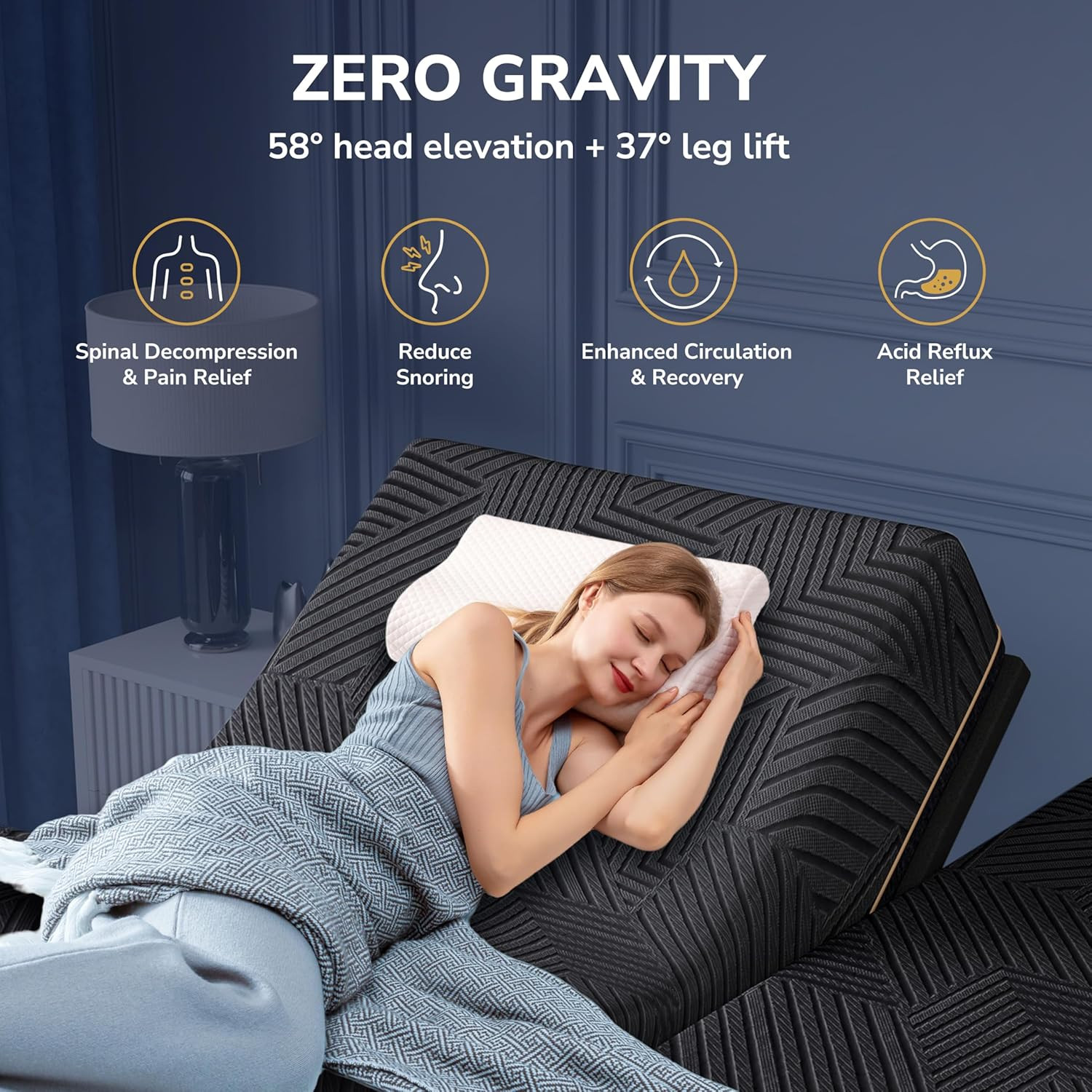 Adjustable Full Bed Frame & 14″ Cooling Memory Foam Mattress with Remote