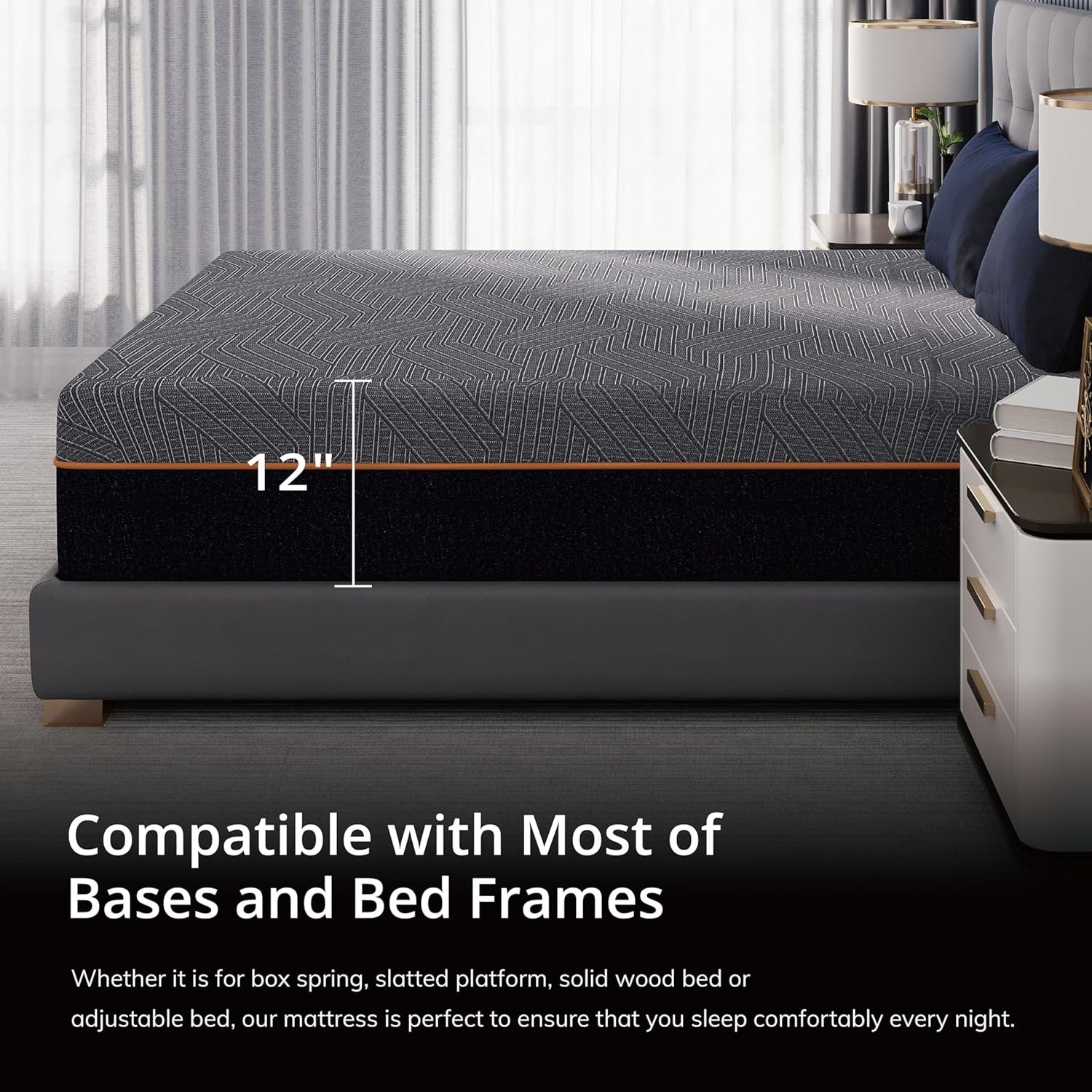 EGOHOME 12″ Cooling Copper Gel Memory Foam Mattress for Back Pain Relief