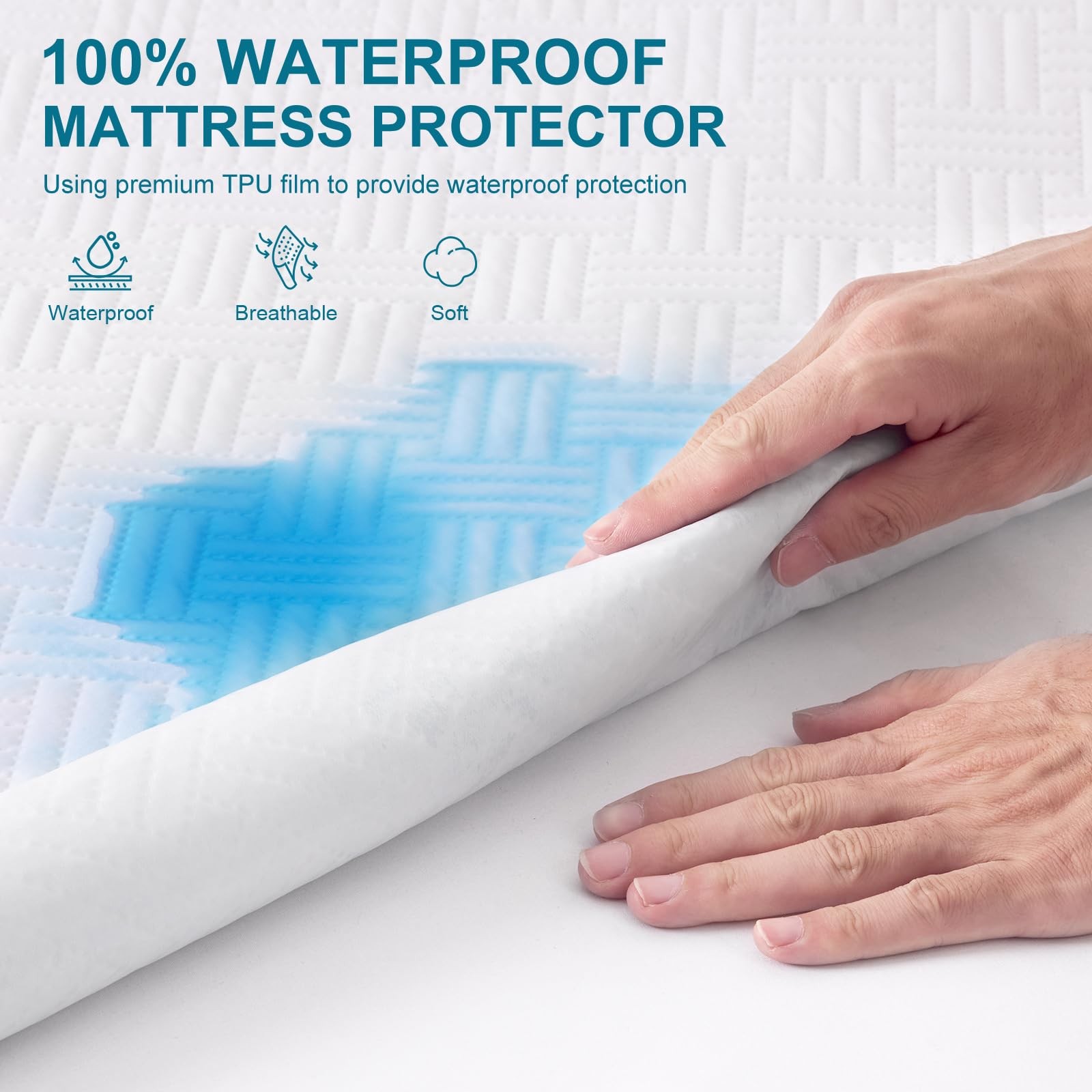 GOPOONY Waterproof Mattress Protector Queen Size – Breathable, Queen, White
