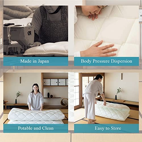 Foldable Futon Mattress Topper CLASSE Full (Mattress 55x79in) White Japanese