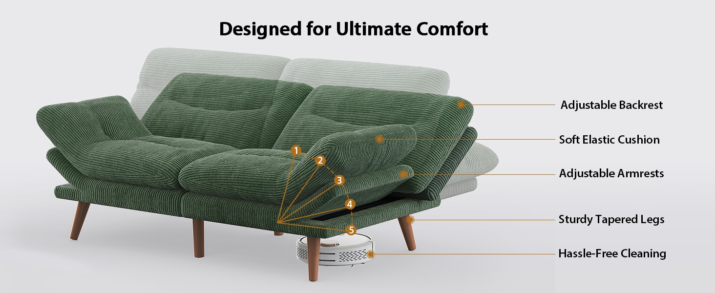 Pipi Futon Sofa Bed, 66 Inch Corduroy Futon Couch Convertible with