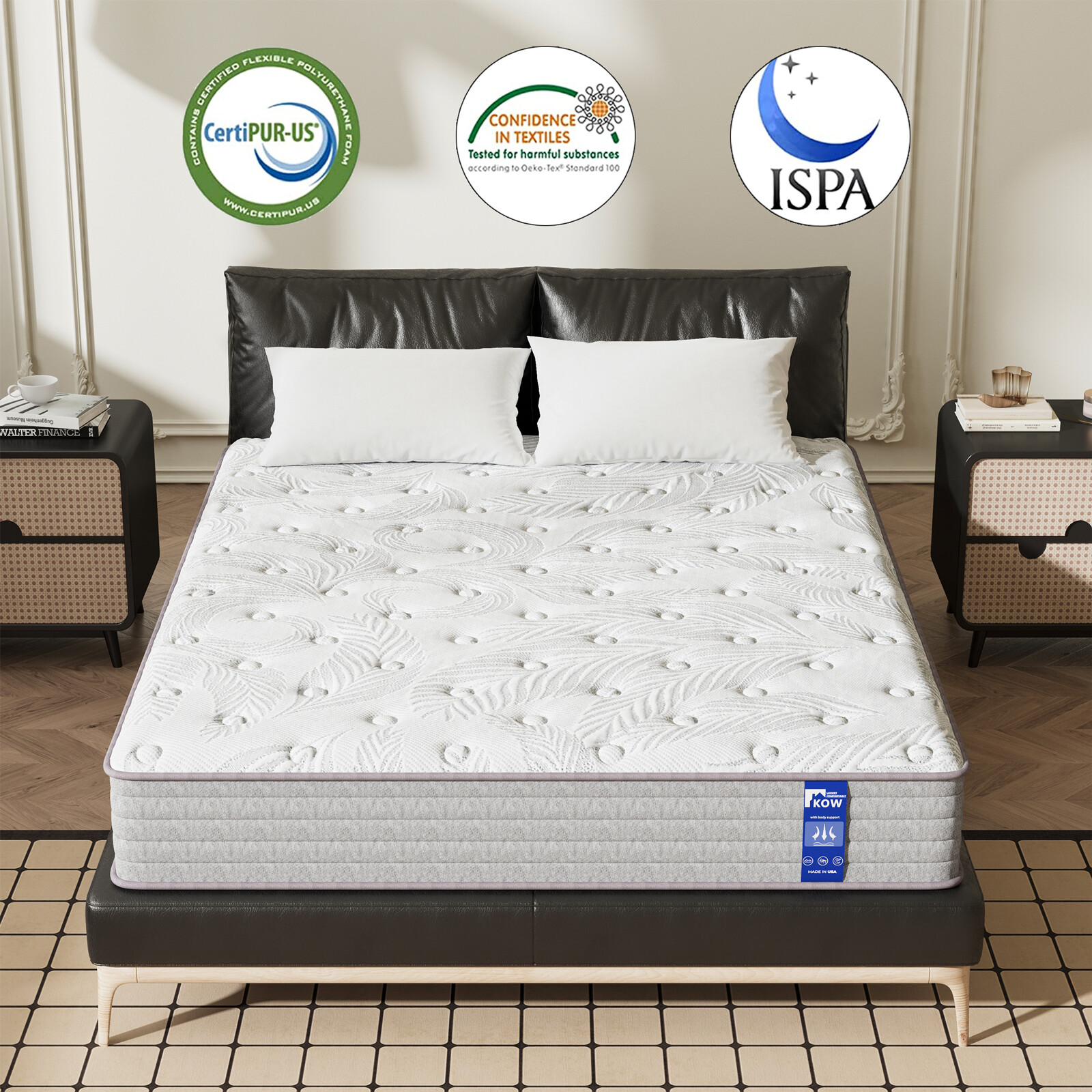 KOW 12 Inch King Hybrid Mattress Gel Memory Foam & Pocket Spring Medium Plush