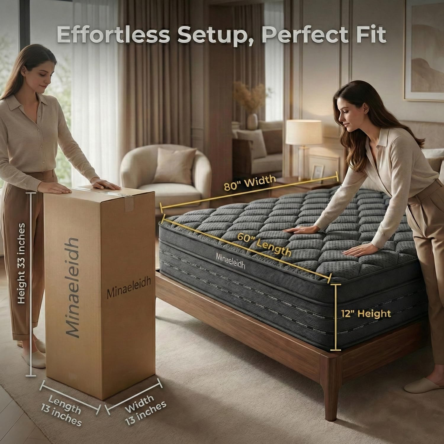 12″ Queen Hybrid Mattress, Cooling Gel Foam, Motion Isolation, 365-Night Trial