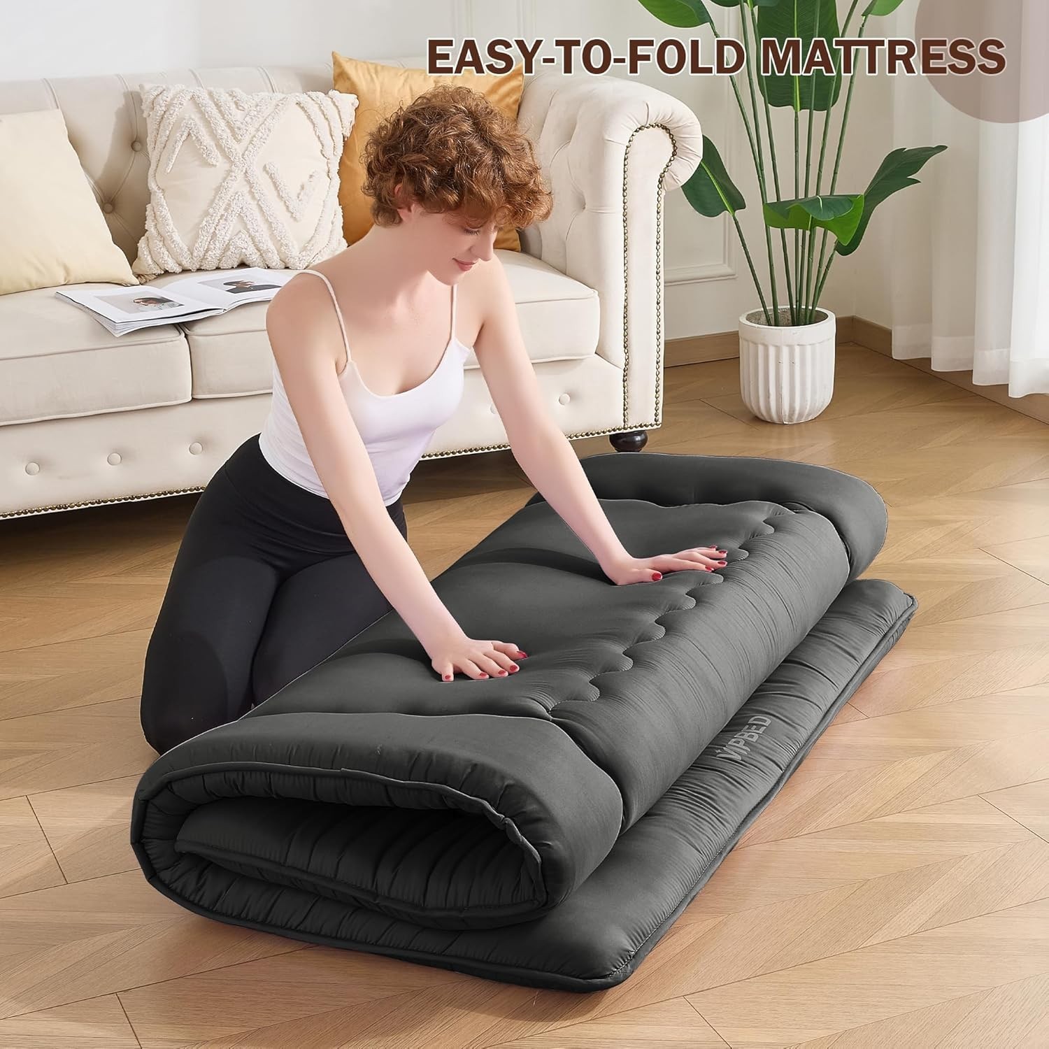 Japanese Floor Futon Mattress Queen, 4″ Thicken Foldable Mattress Tatami 60″-80″