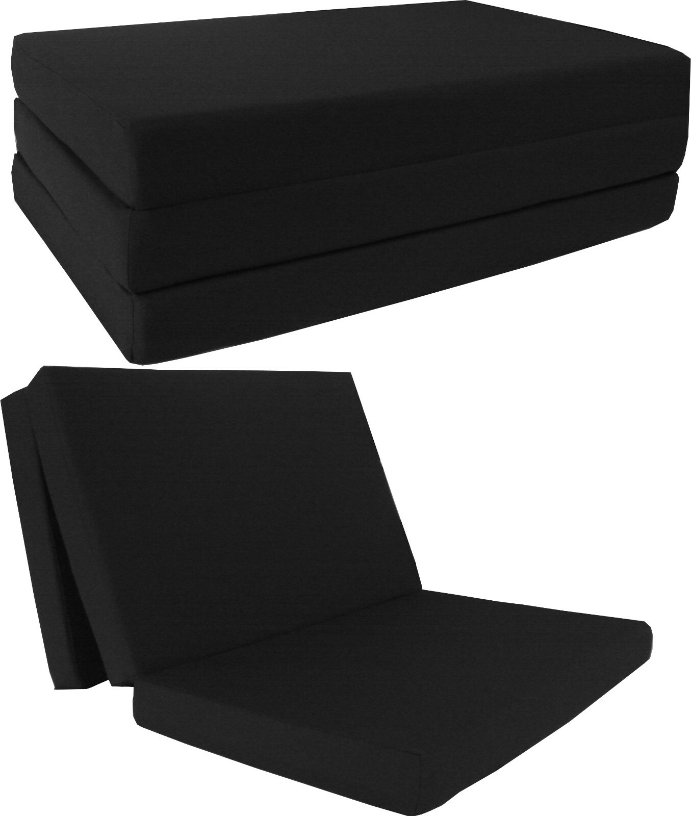 Queen Shikibuton Trifold Foam Beds, Sleeper Folding Mattresses 4x60x80, Black