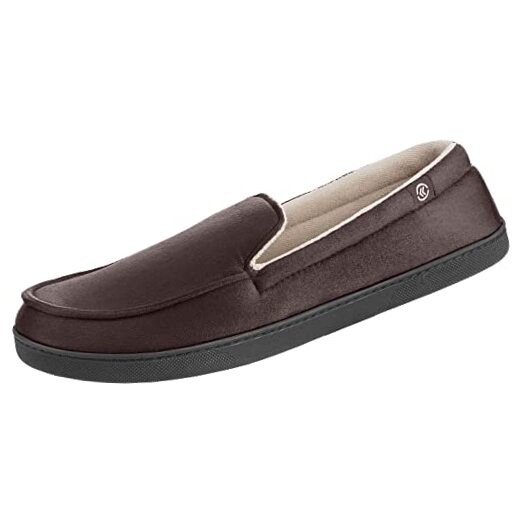 Men’s Moccasin Slippers with Microsuede Upper and Gel 8-9 Dark Chocolate