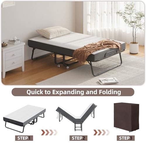 Folding Bed with Mattress and Storage Cover – 75″x38″ Twin Size 38×75 INCH