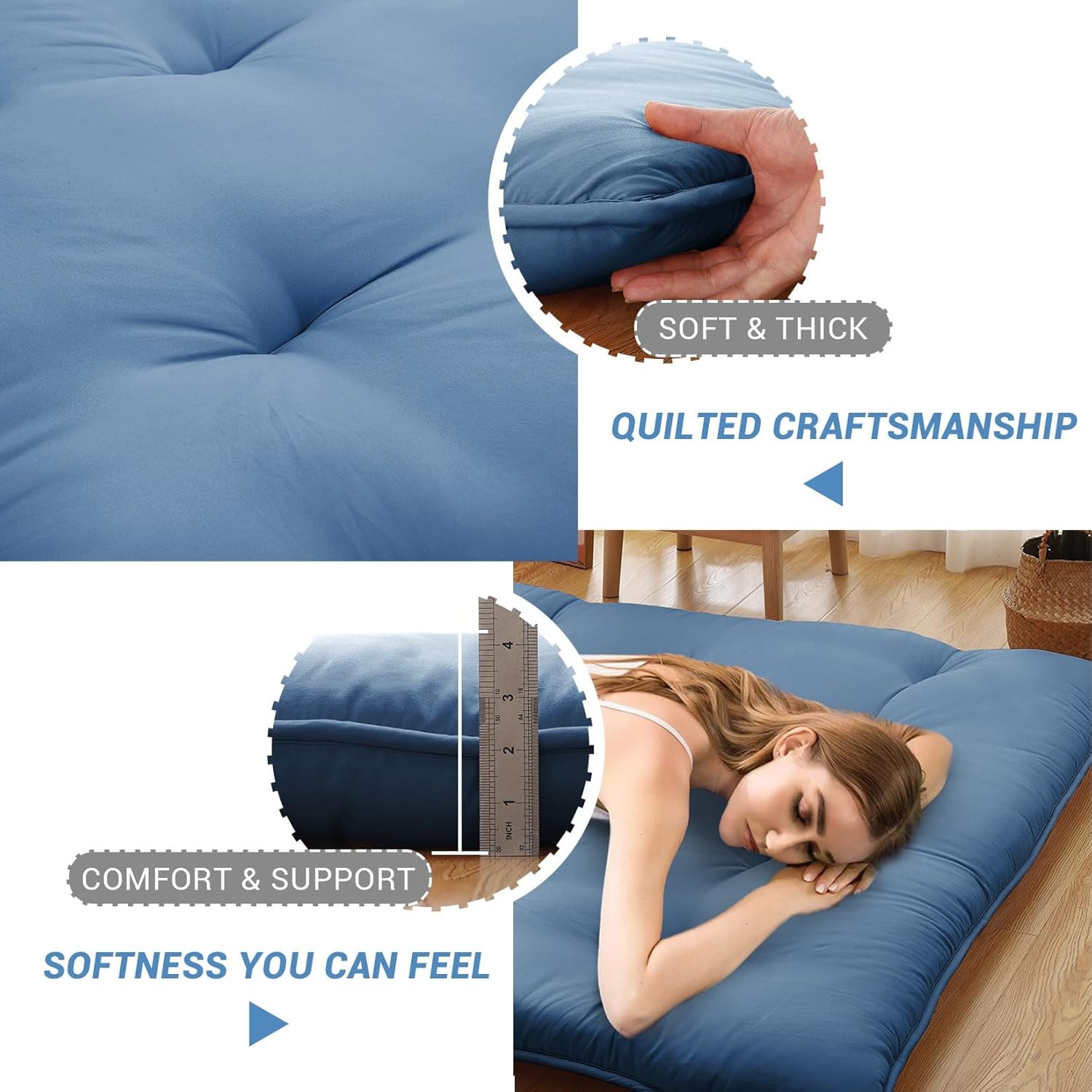 Japanese Futon Floor Mattress, Thick Foldable Tatami Mat for Sleeping Guest Room