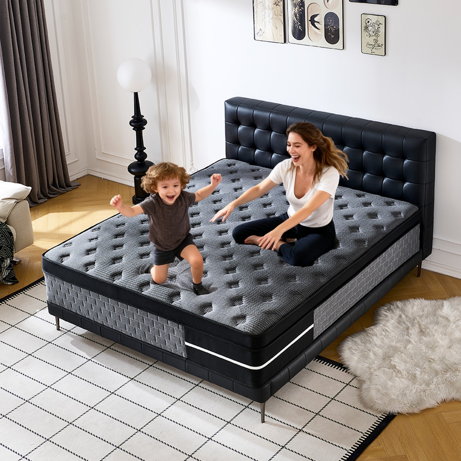12 14 Inch Queen Hybrid Mattress Pocket Spring Cooling Gel Foam Medium Firm Grey