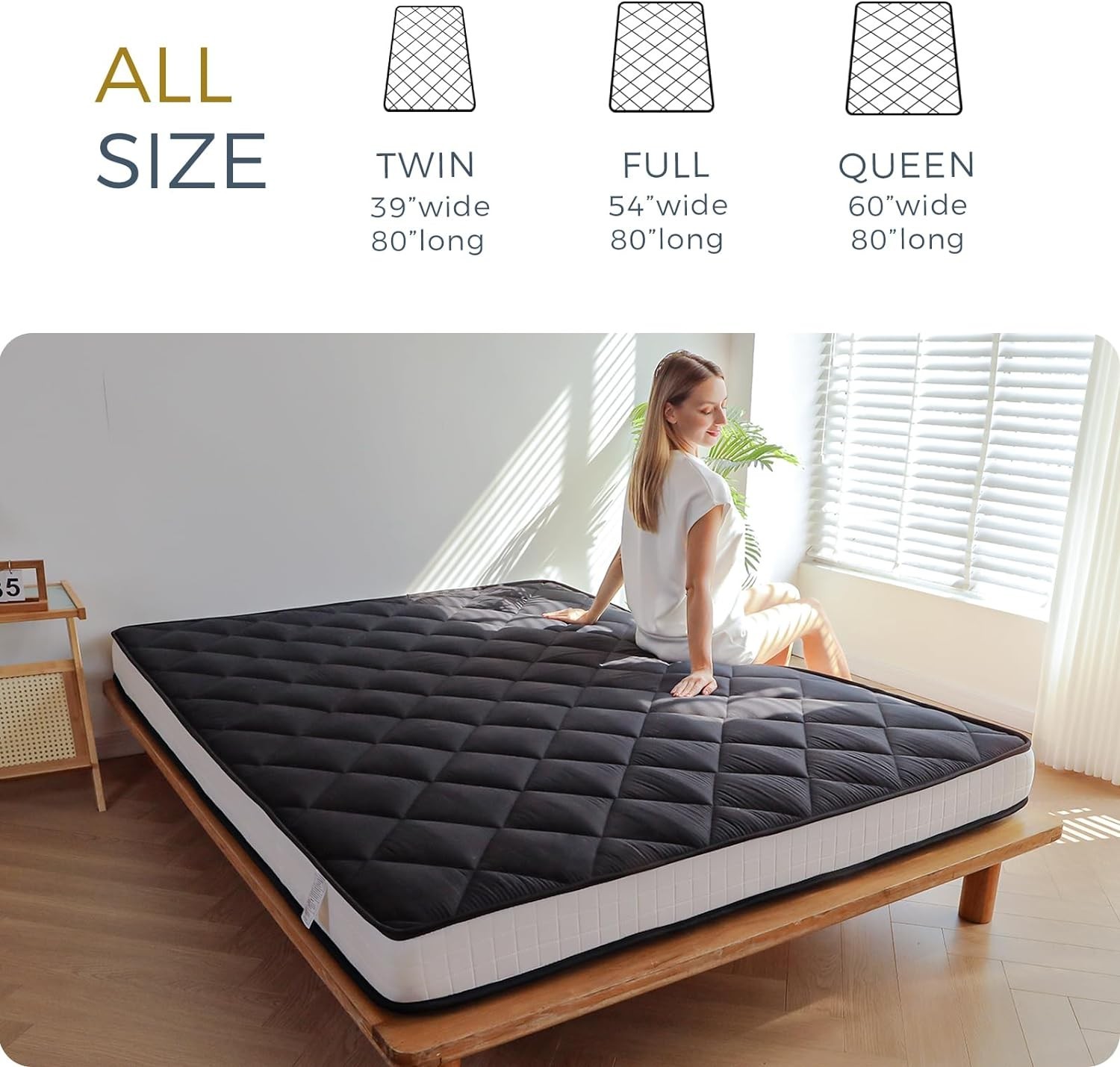 6″ Extra Thick Futon Mattress, Queen Size Diamond Pattern Mattress Pad Tatami…