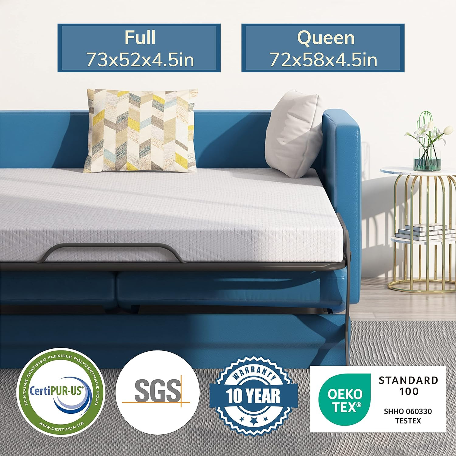 EGOHOME Queen Memory Foam Replacement Mattress Sleeper 4.5-Inch for Convertible