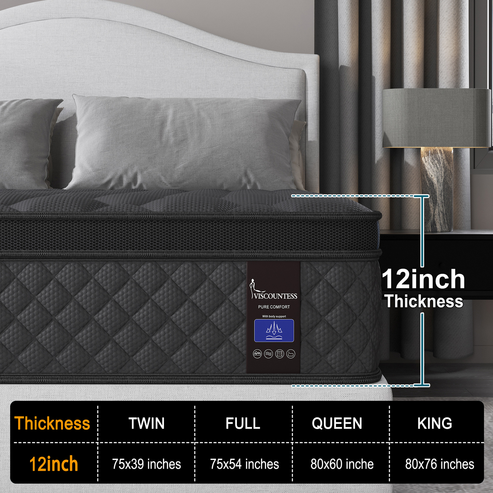 12″ Gel Memory Foam Hybrid Pocket Spring Mattress Twin Full Queen King in A Box