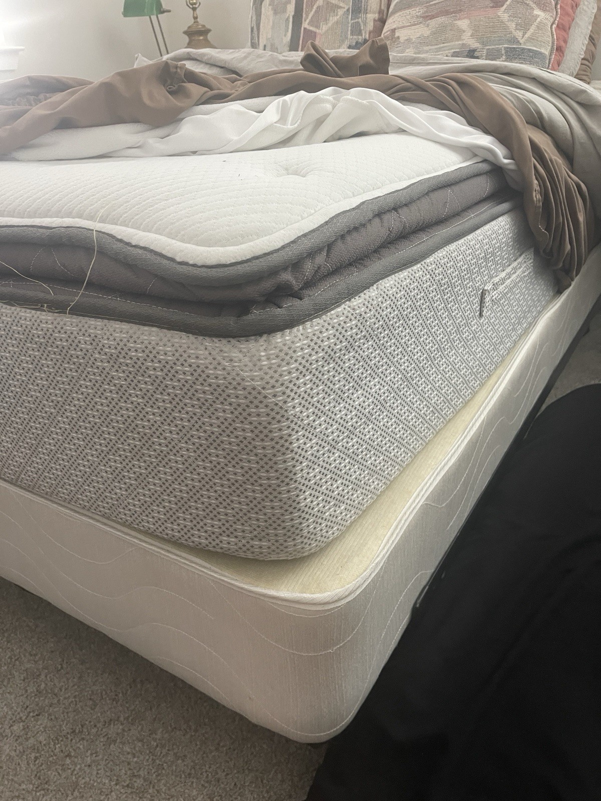 Queen Pillow Top Mattress White Gray Fabric Cover Geometric Pattern