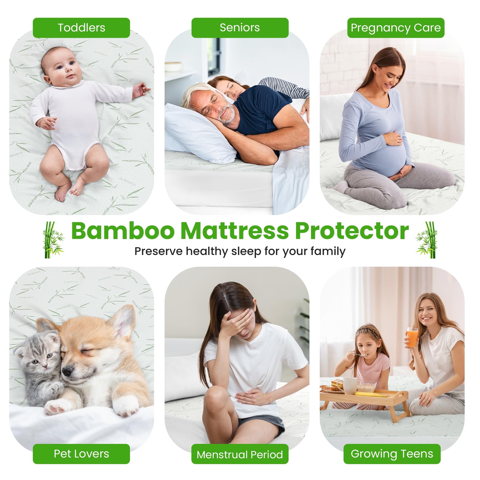 Hannah Linen Twin Mattress Protector, Cooling Rayon dervied from Twin, White