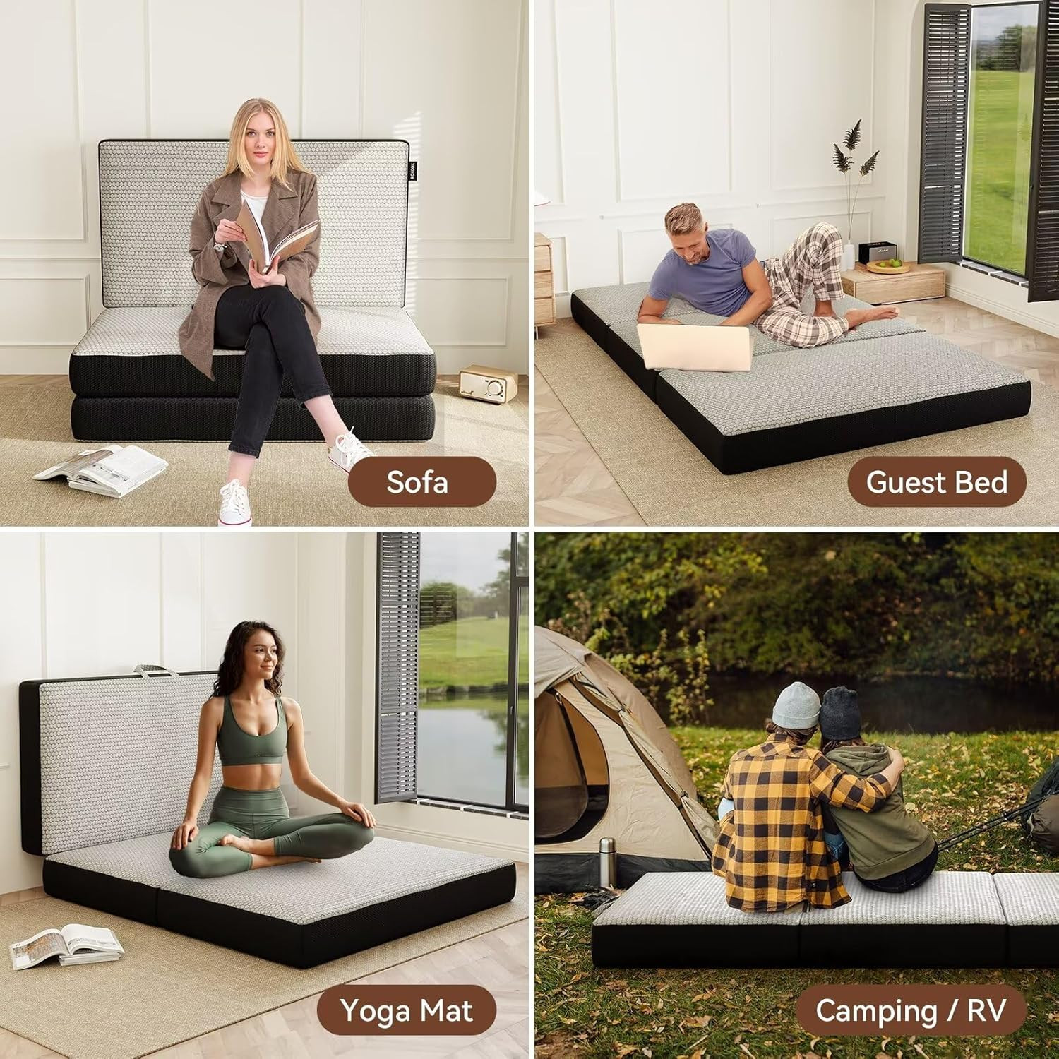 Memory Foam Trifold Mattress, Full Portable Floor Bed 6 Inch, Foldable Mat with