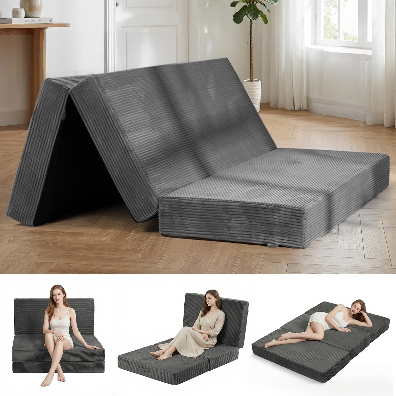 Erament Folding Mattress Queen Size, Trifold Mattress 6 inch Foldable Futon S…
