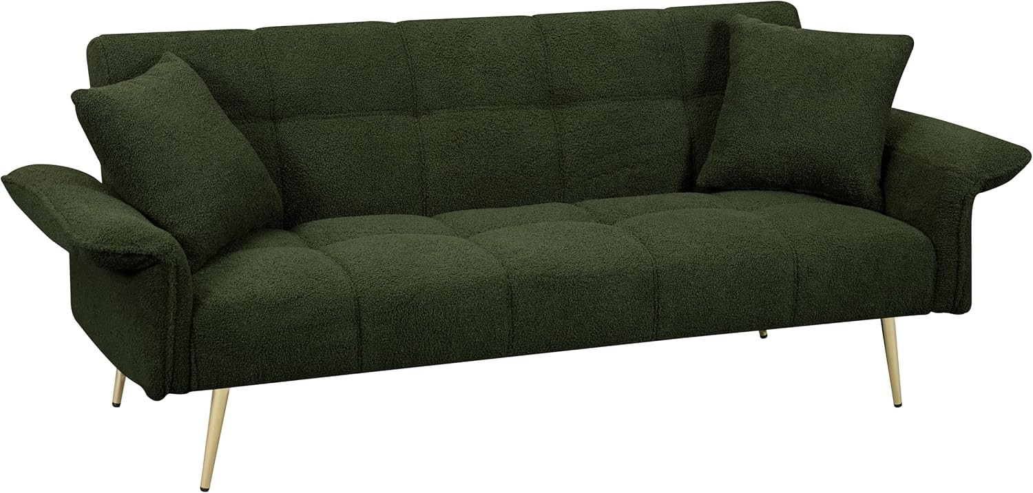 70.1″ Futon Sofa Bed with Folding Armrests,Convertible Double Couch W/ 3
