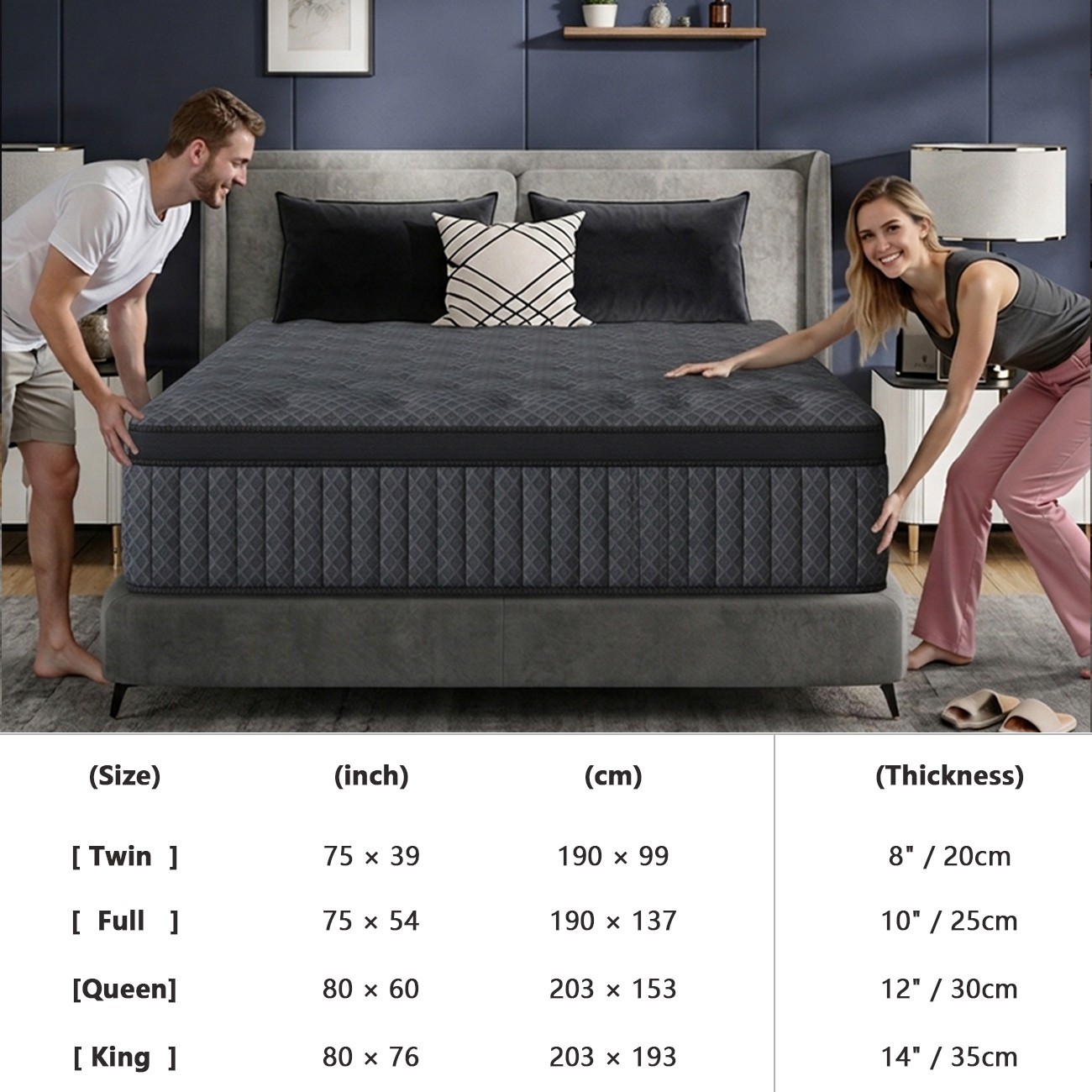 8″10″12″14″ Twin Full Queen King Size Mattress in a Box Hybrid Spring MemoryFoam