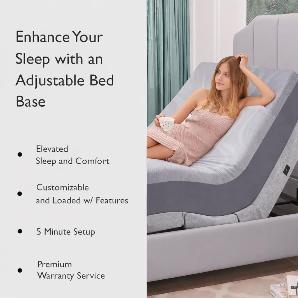 Premium Queen Adjustable Bed & 14″ Gel Memory Foam Mattress with Massage