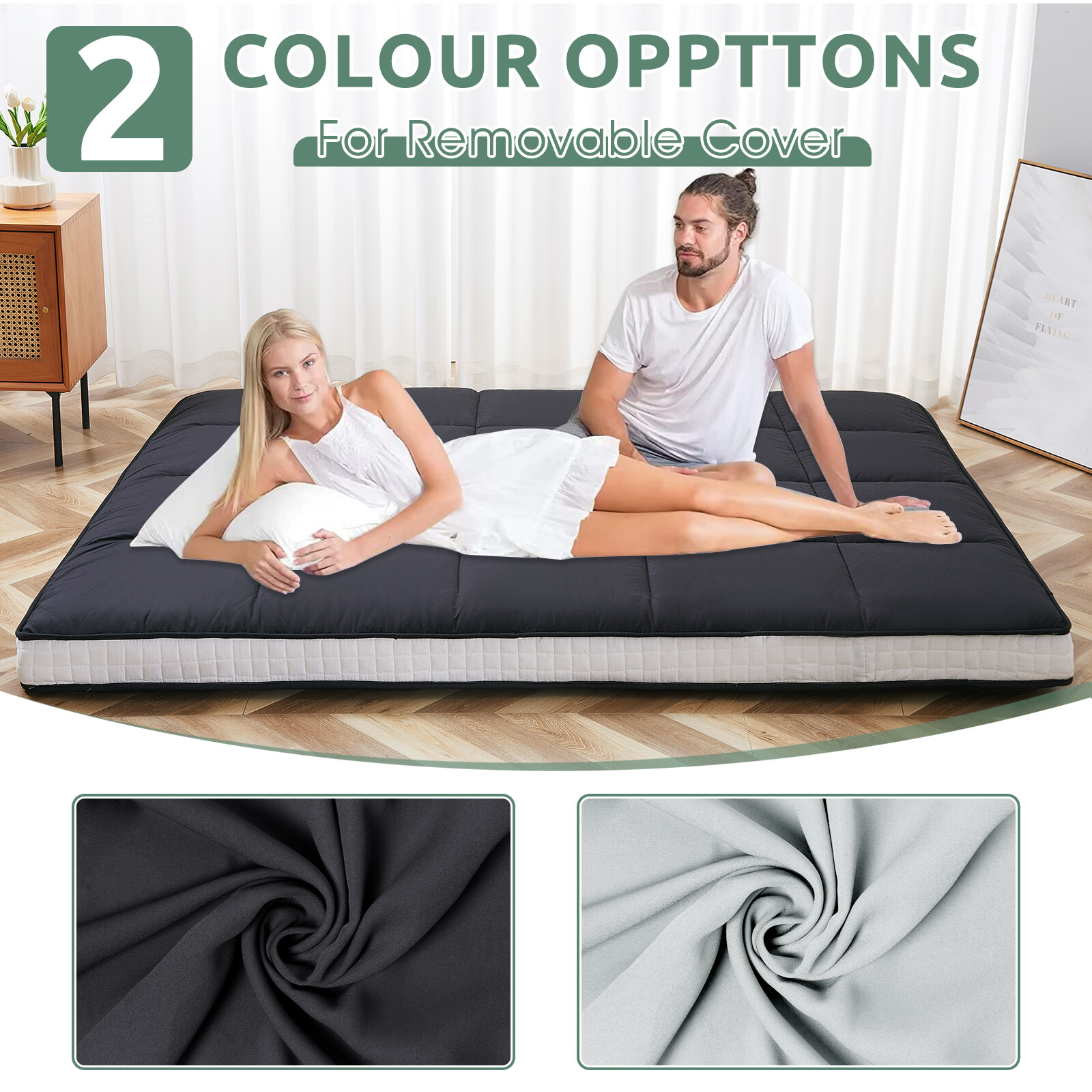 Japanese Floor Mattress Traditional Shiki Futon Lounger Couch Bed Pad Black Mat