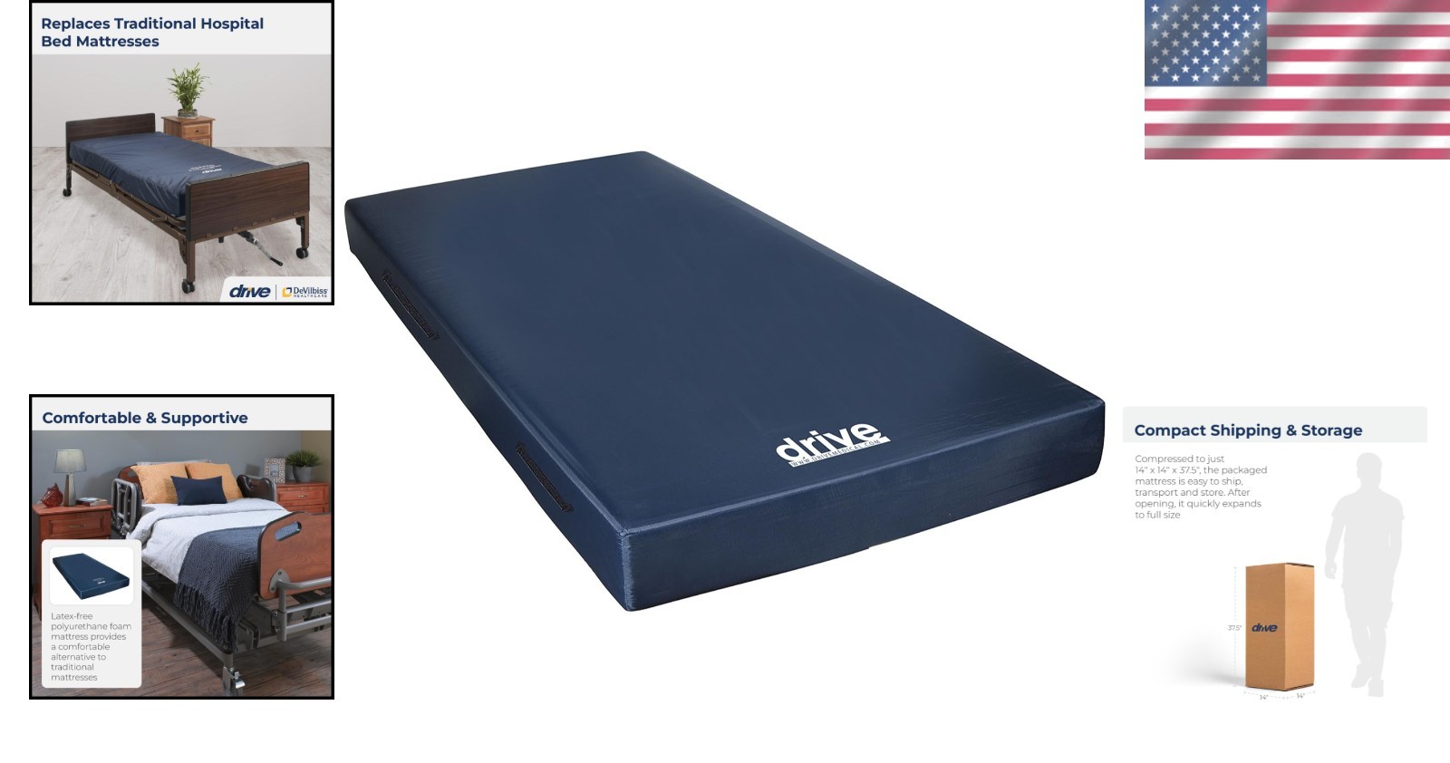 Hospital Medical Bed Mattress Twin XL Blue Water Resistant Non Slip Home Foam