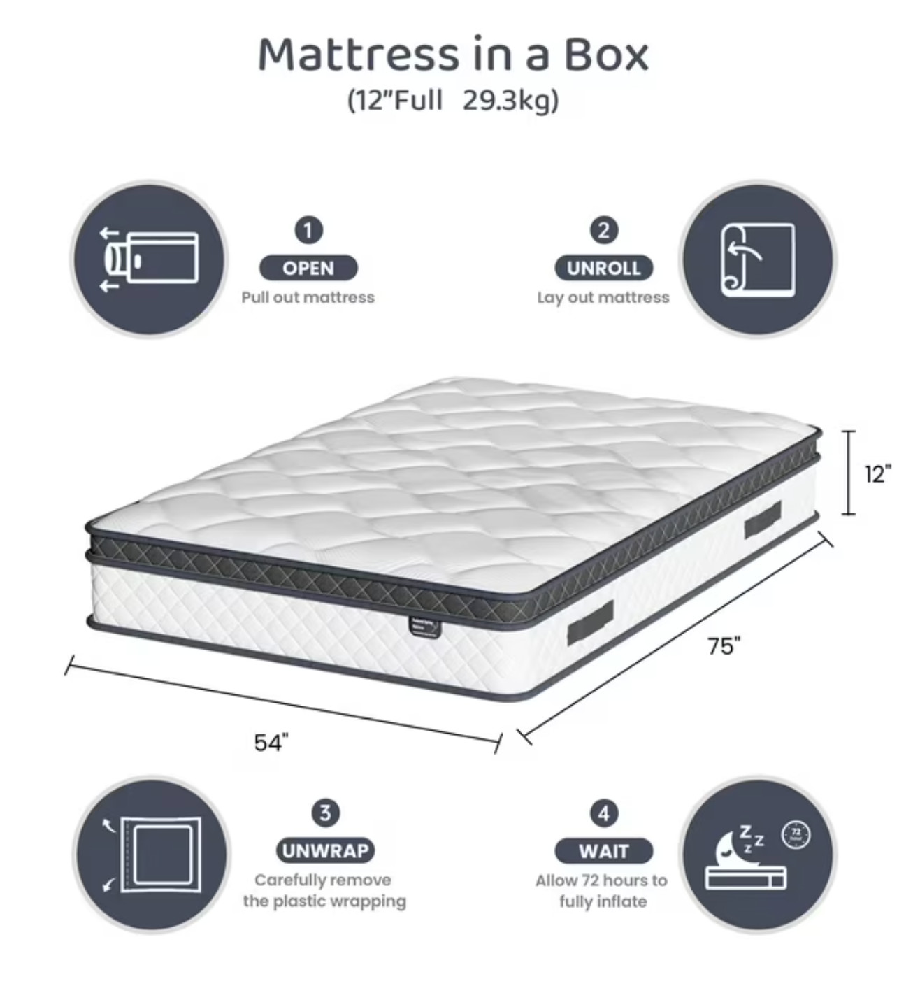 12″ Full Colchon Memory Foam Hibrido Cama Full Mattress Medium Firm Hybrid