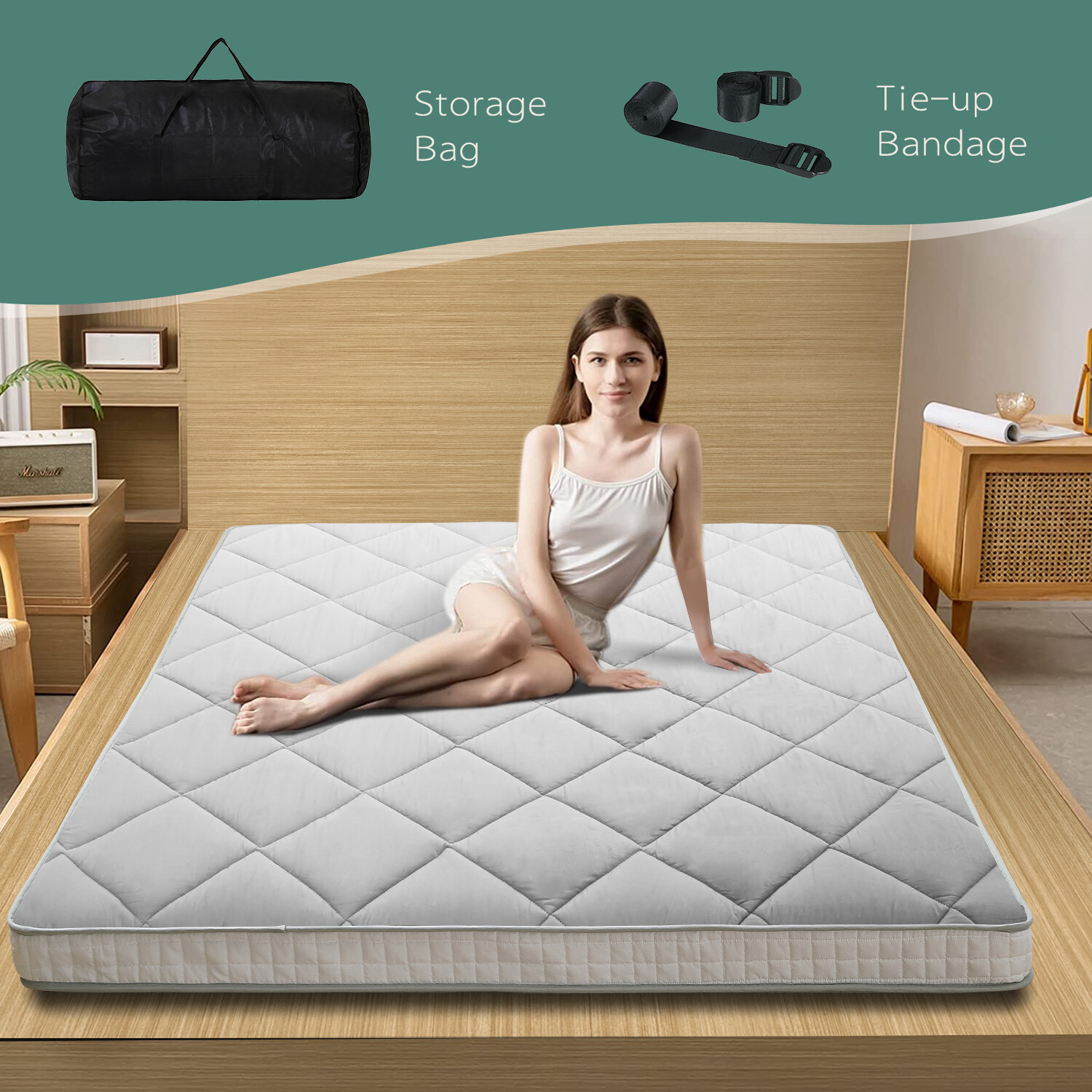 NAIZEA Japanese Floor Mattress Potable Floor Sleeping Pad 80x60x4in Queen Size