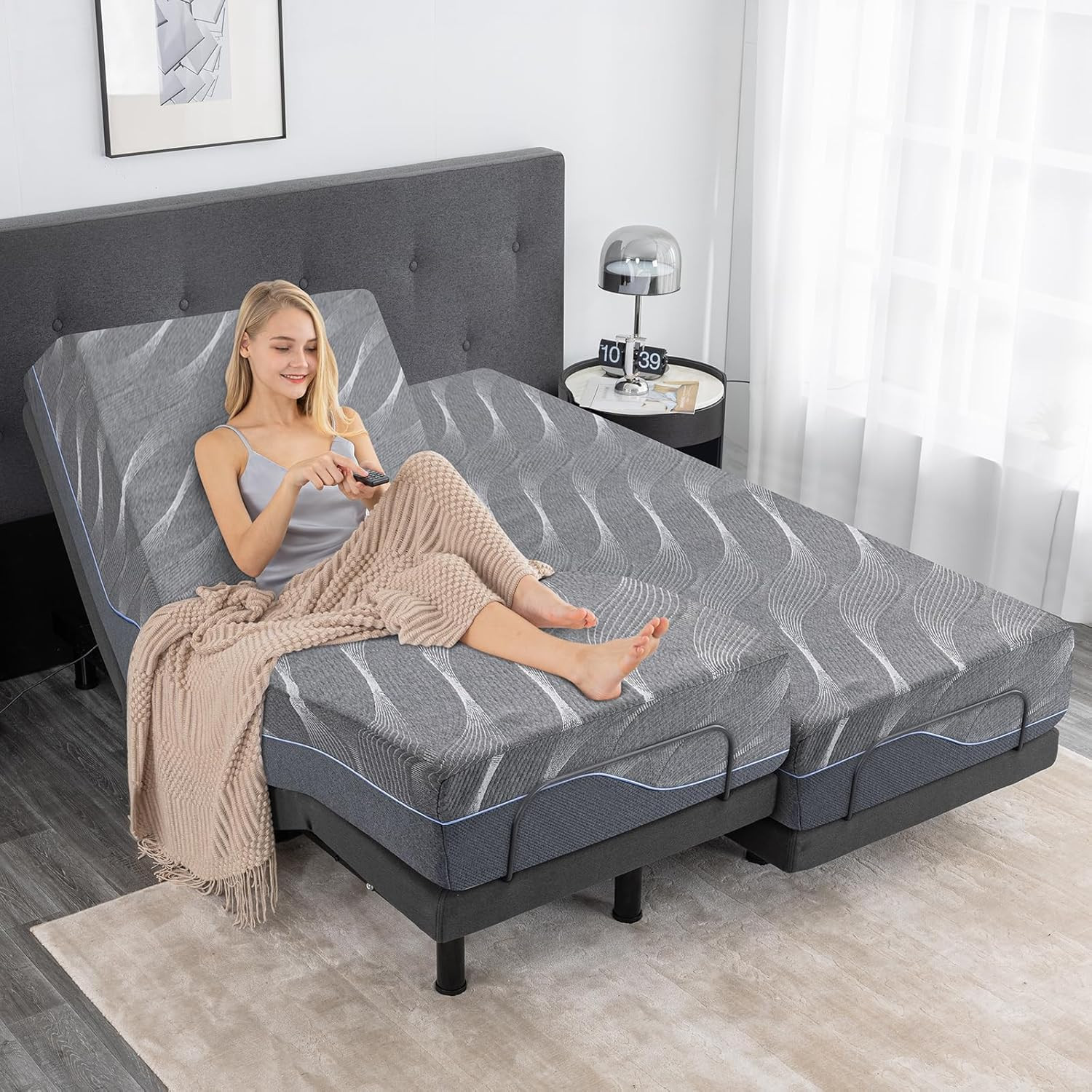 Twin XL Adjustable Bed & 12″ Gel Memory Foam Mattress with Remote Control