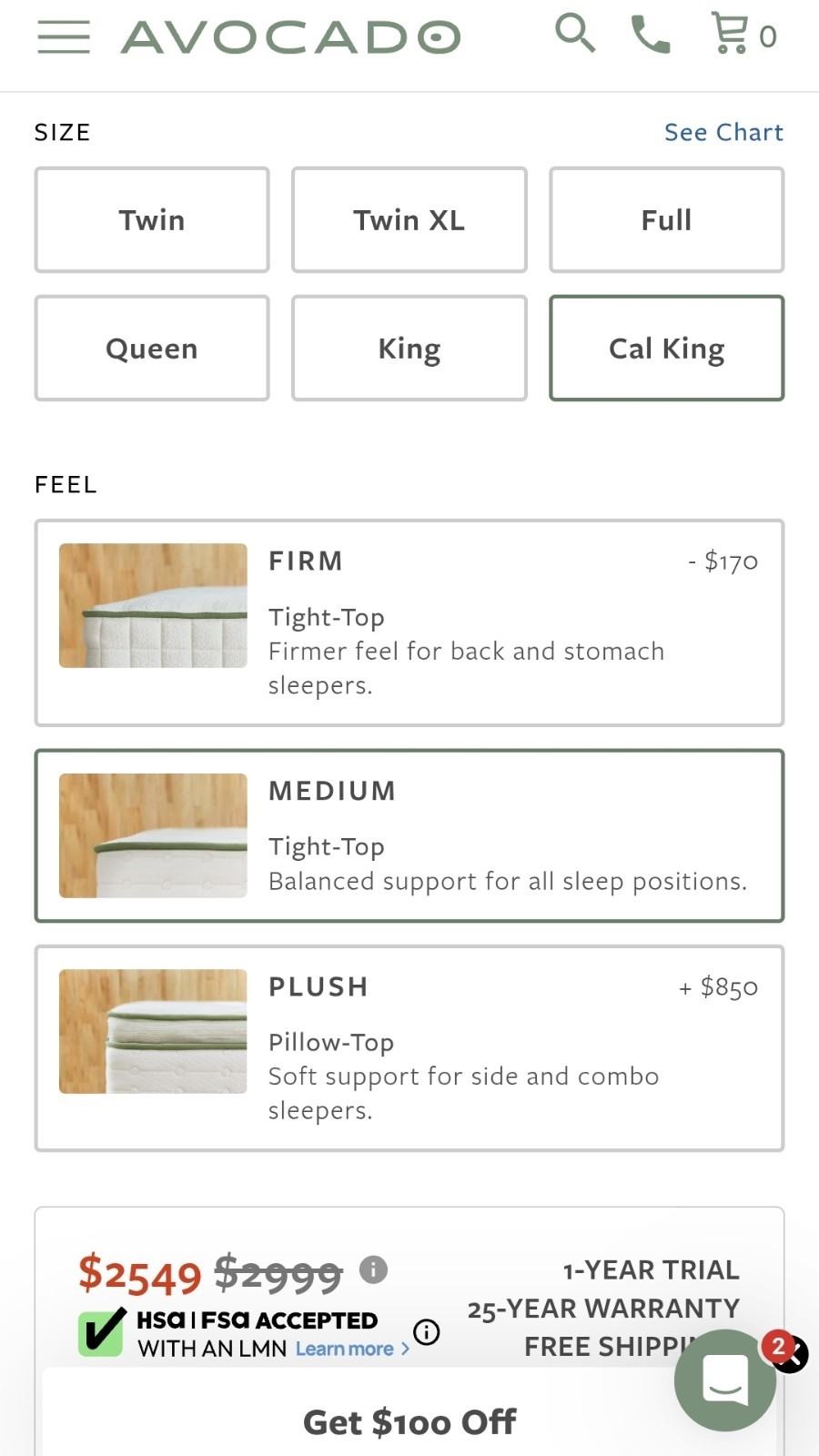 Avocado Green Mattress Standard No Pillow Top CAL-King Size