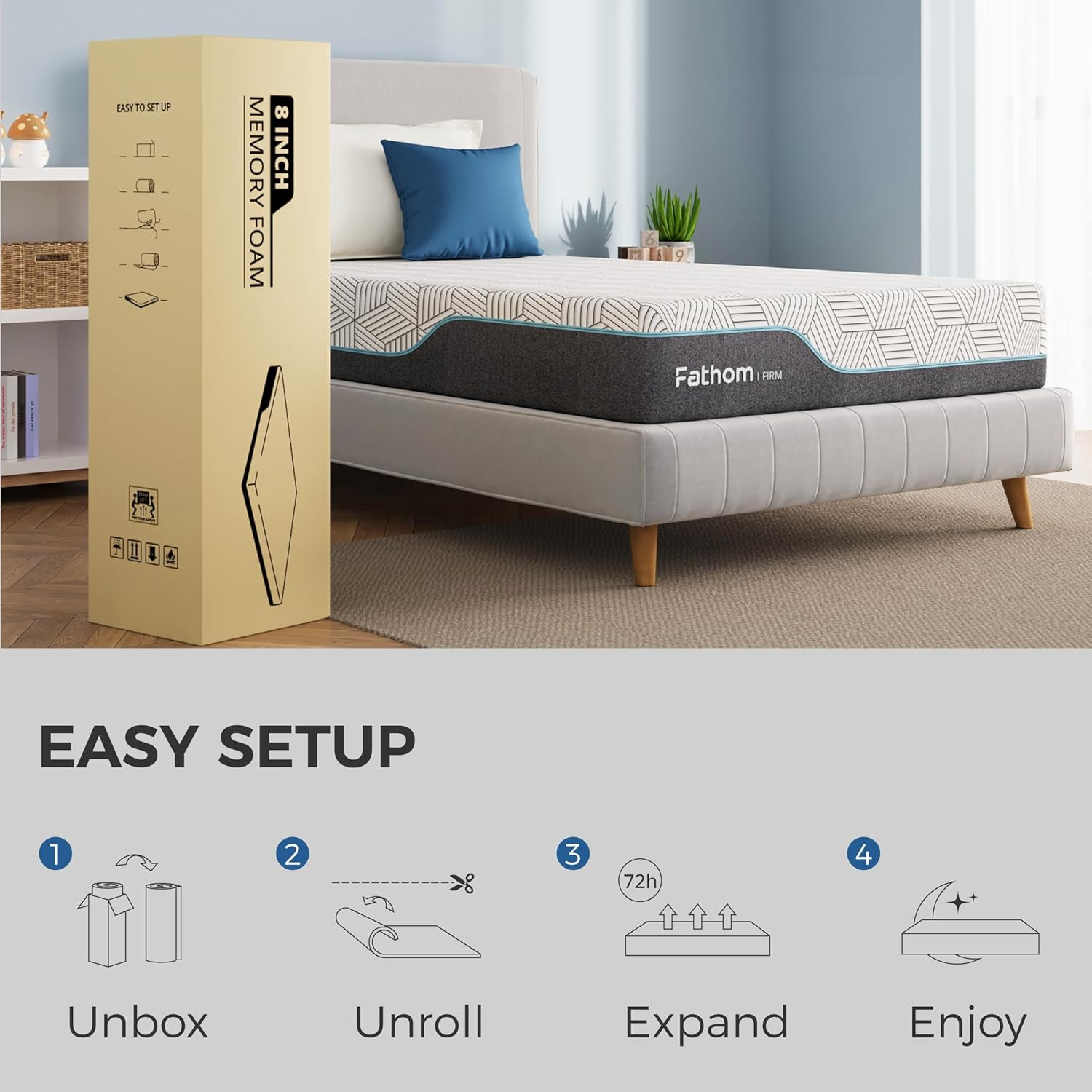 Firm Full Mattress 8 Inch Memory Foam Mattress Full Size Bed in a Box for Back P