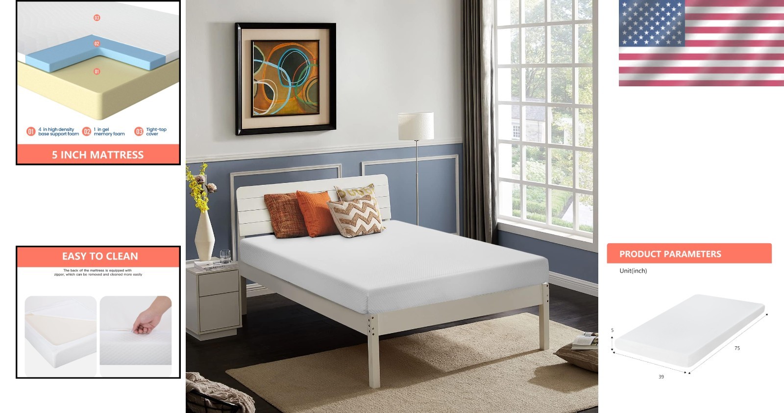 Twin Mattress Gel Memory Foam Ventilated 5 Inch Medium Firm Cooling Pressure …
