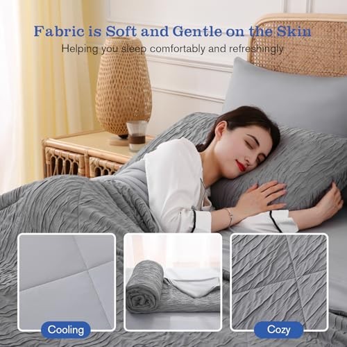 Full/Queen Size Cooling Comforter – Dark Grey – Temperature Regulating Blanket